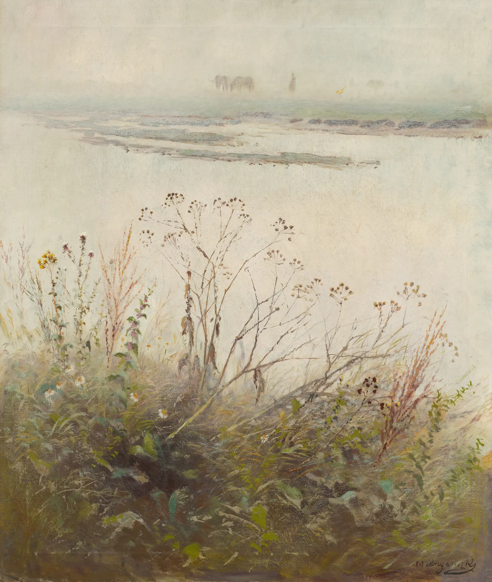 Shore of Flooded River in Blossom