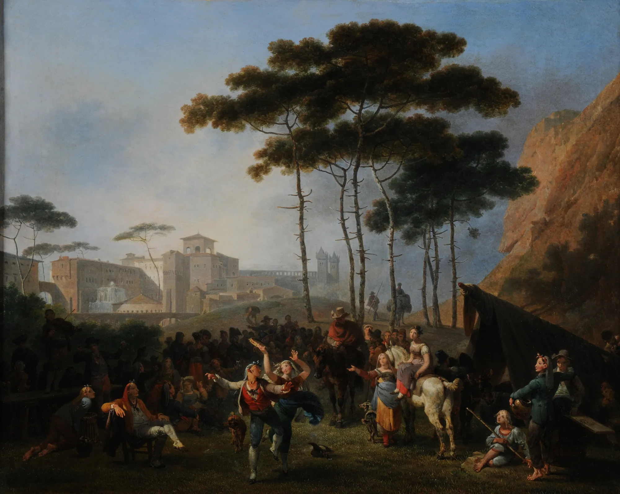 Village Dances Village Dances by Nicolas-Antoine Taunay. A spirited gathering of villagers dancing and socializing in an Italianate landscape under the shade of tall pine trees.