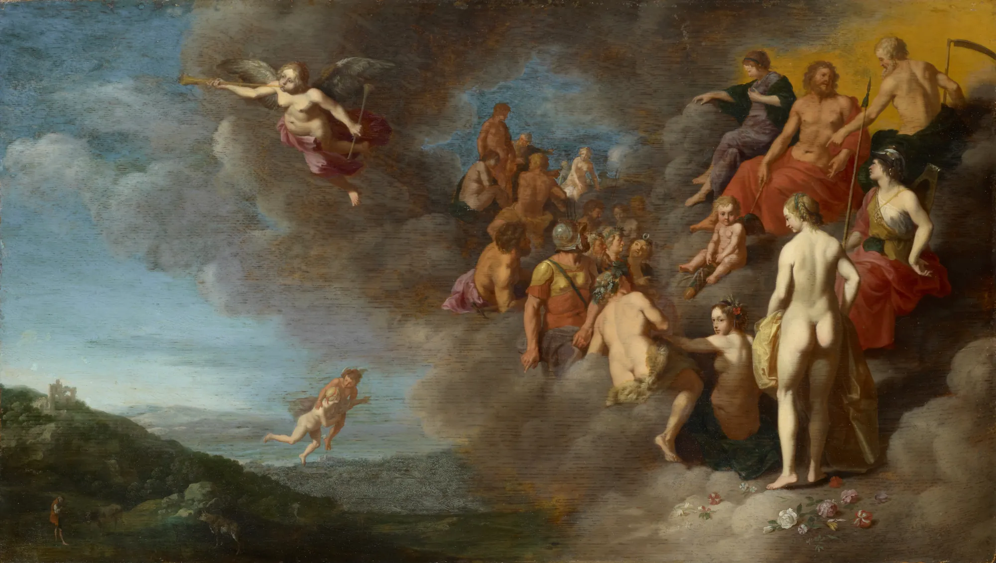 Mercury Bringing Psyche to Mount Olympus Mercury Bringing Psyche to Mount Olympus by Cornelius van Poelenburgh. Mercury carries the figure of Psyche through the air toward a gathered group of Olympian gods seated upon clouds.