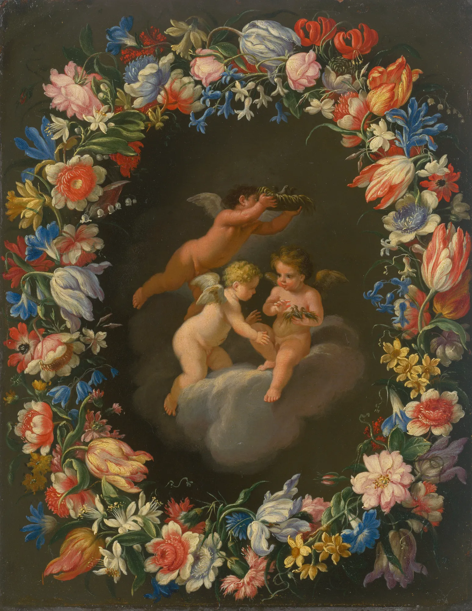 Angels in a Floral Wreath I