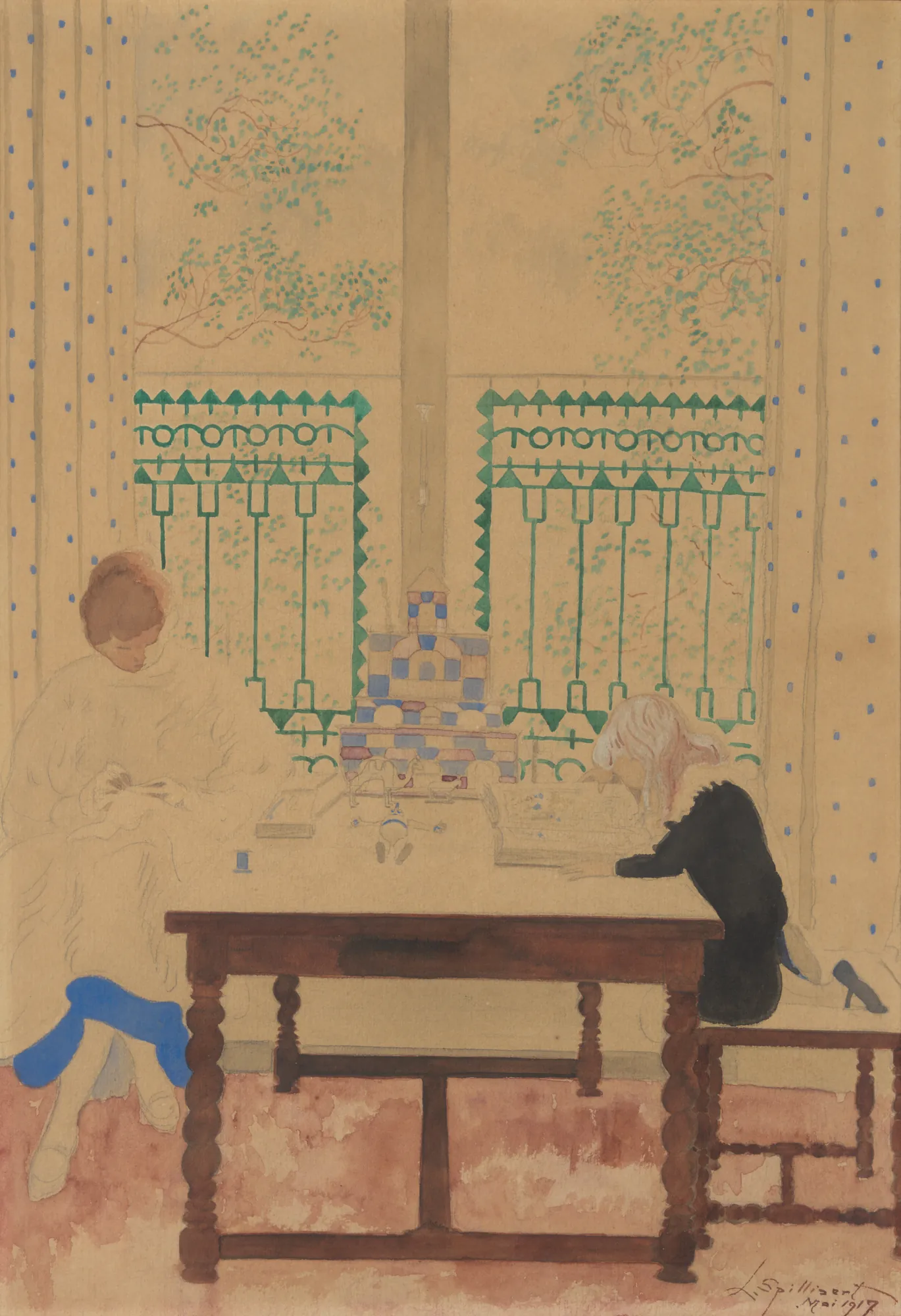 Woman and Child Reading at a Table