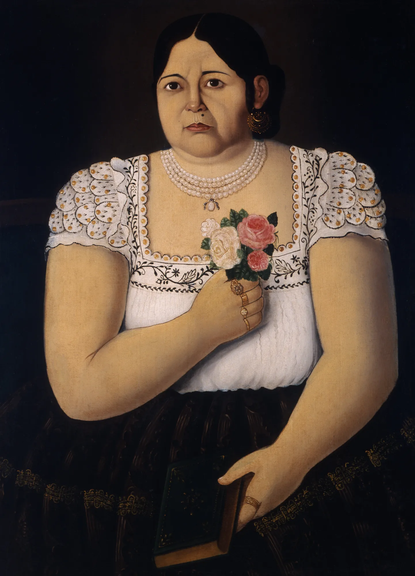 Portrait of a Native Puebla Woman with a Bouquet of Roses
