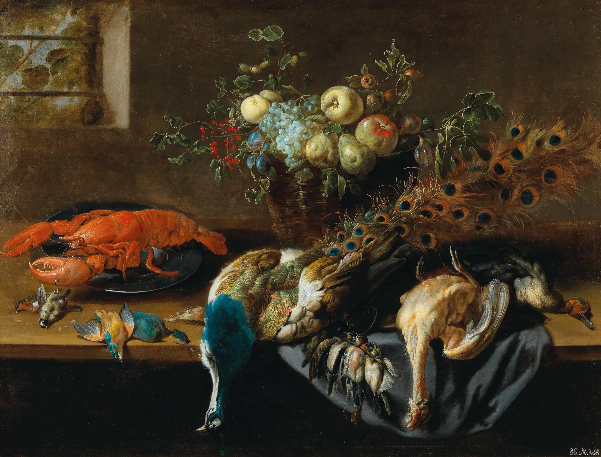 A Peacock, Fruit, and Lobster