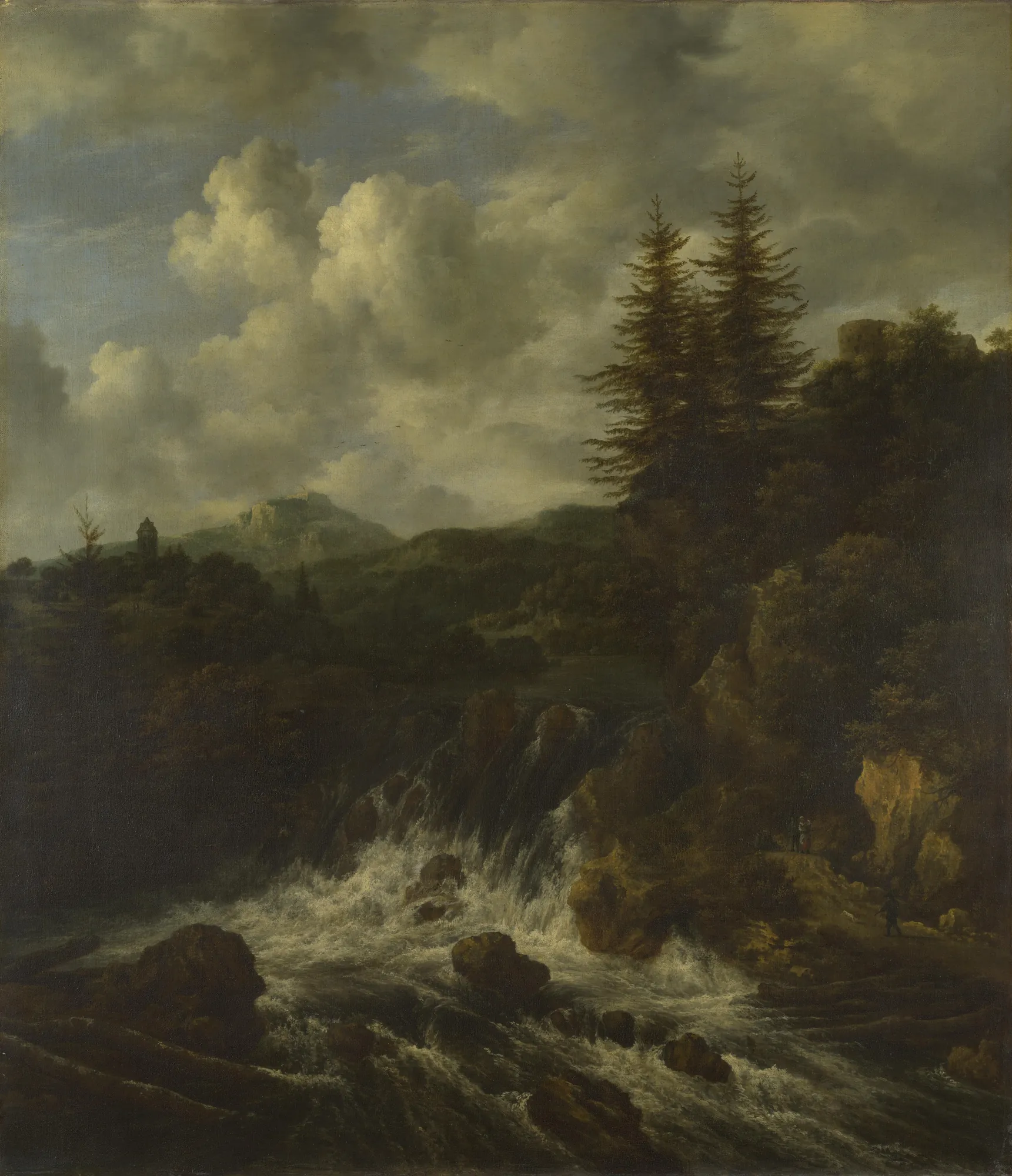 Landscape with a Waterfall and a Castle on a Hill