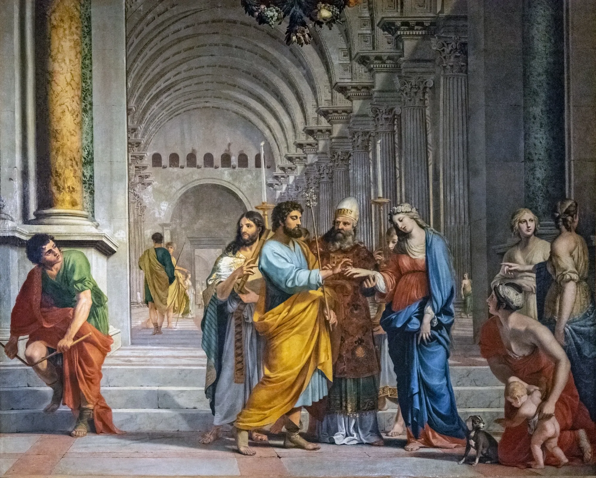 Marriage of the Virgin Marriage of the Virgin by Jacques Stella. Mary and Joseph stand before a high priest in a vaulted stone temple, surrounded by onlookers and grand classical architecture.
