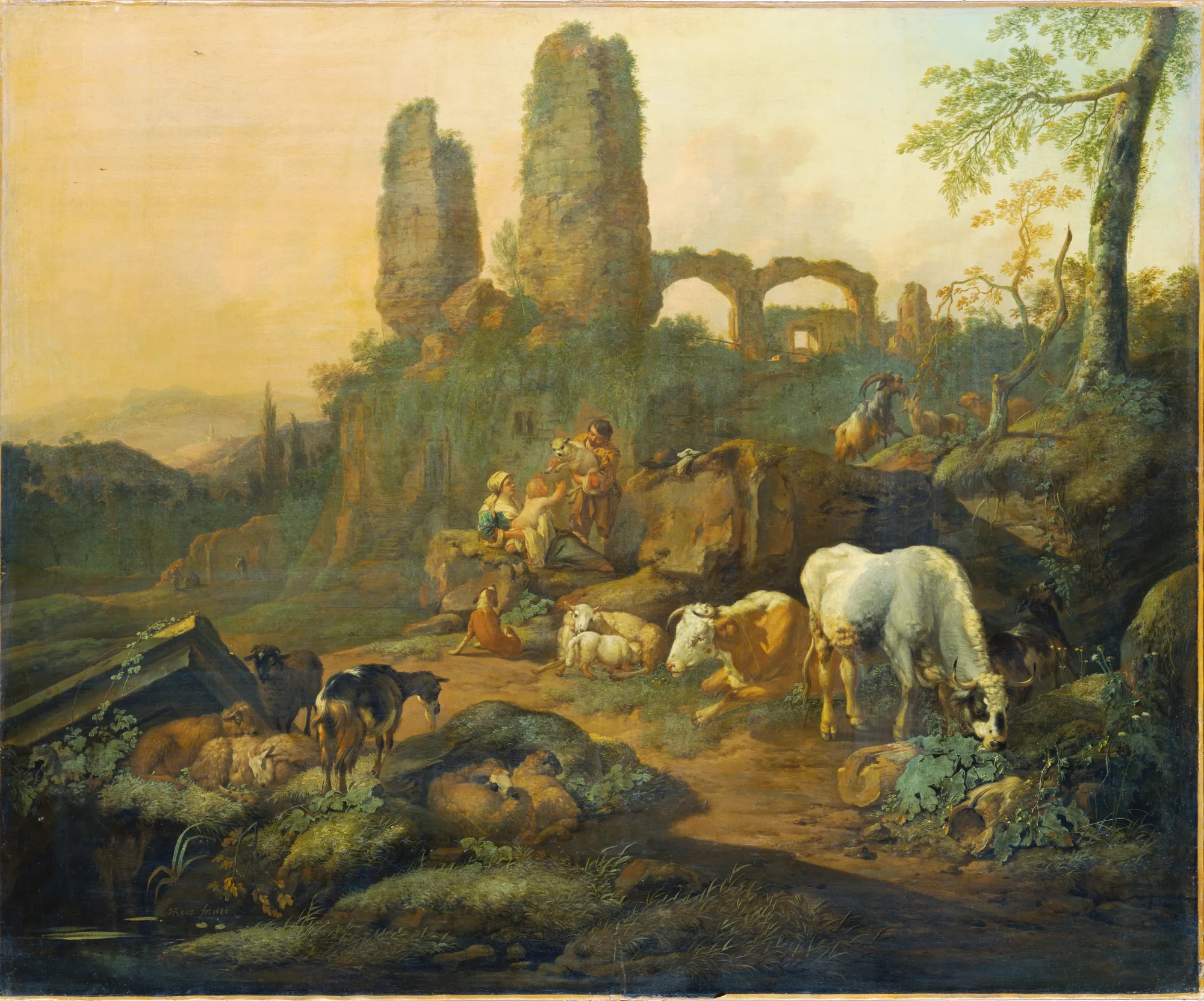 Shepherd Family Resting near an Ancient Ruin