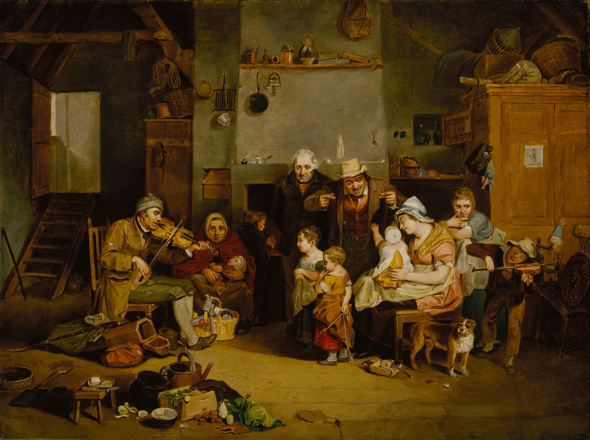 Blind Fiddler Blind Fiddler by John Lewis Krimmel. A detailed 19th-century genre painting showing a large family gathered in a rustic interior to listen to a blind man playing the fiddle.