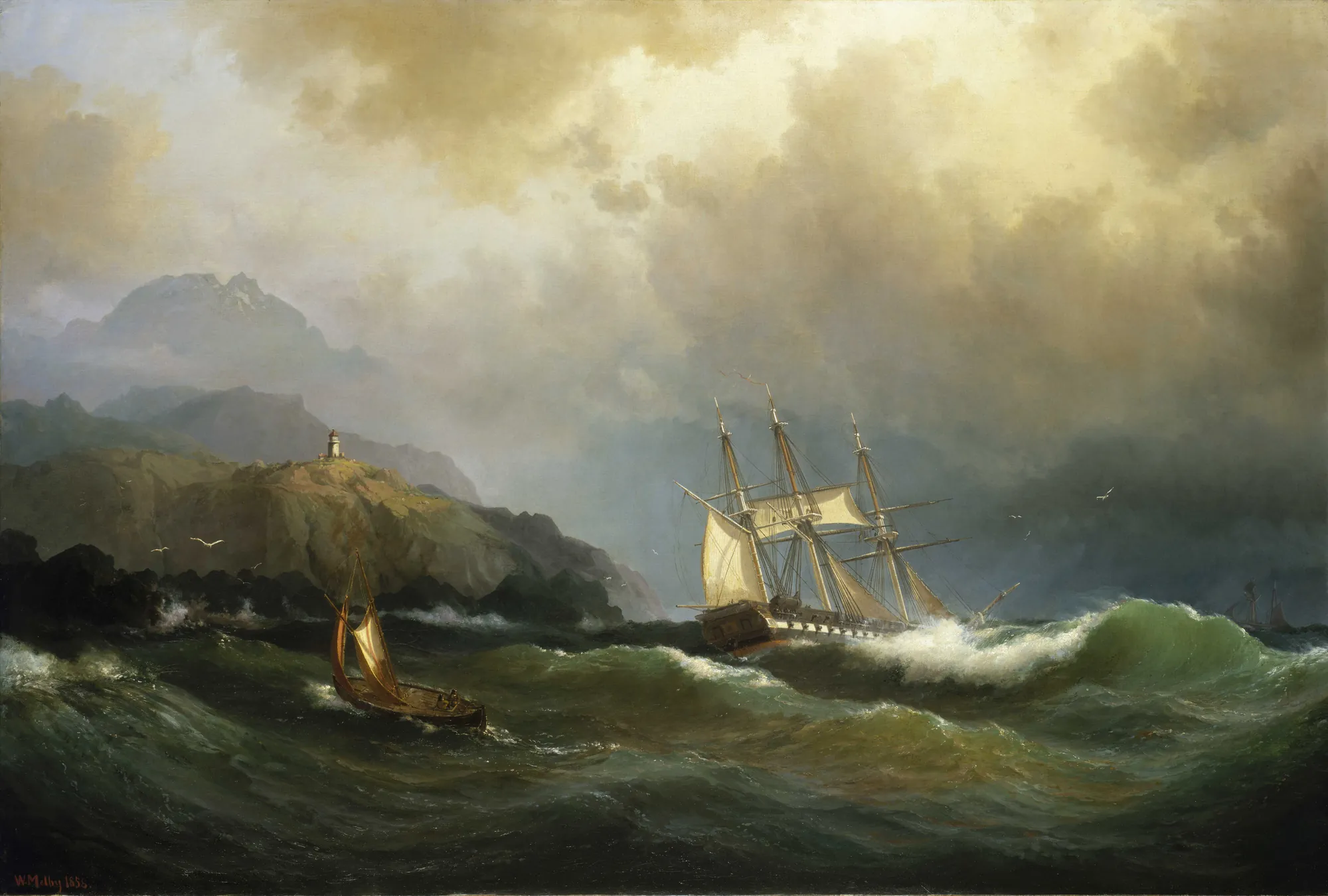 A Frigate Clawing off a Rocky Coast