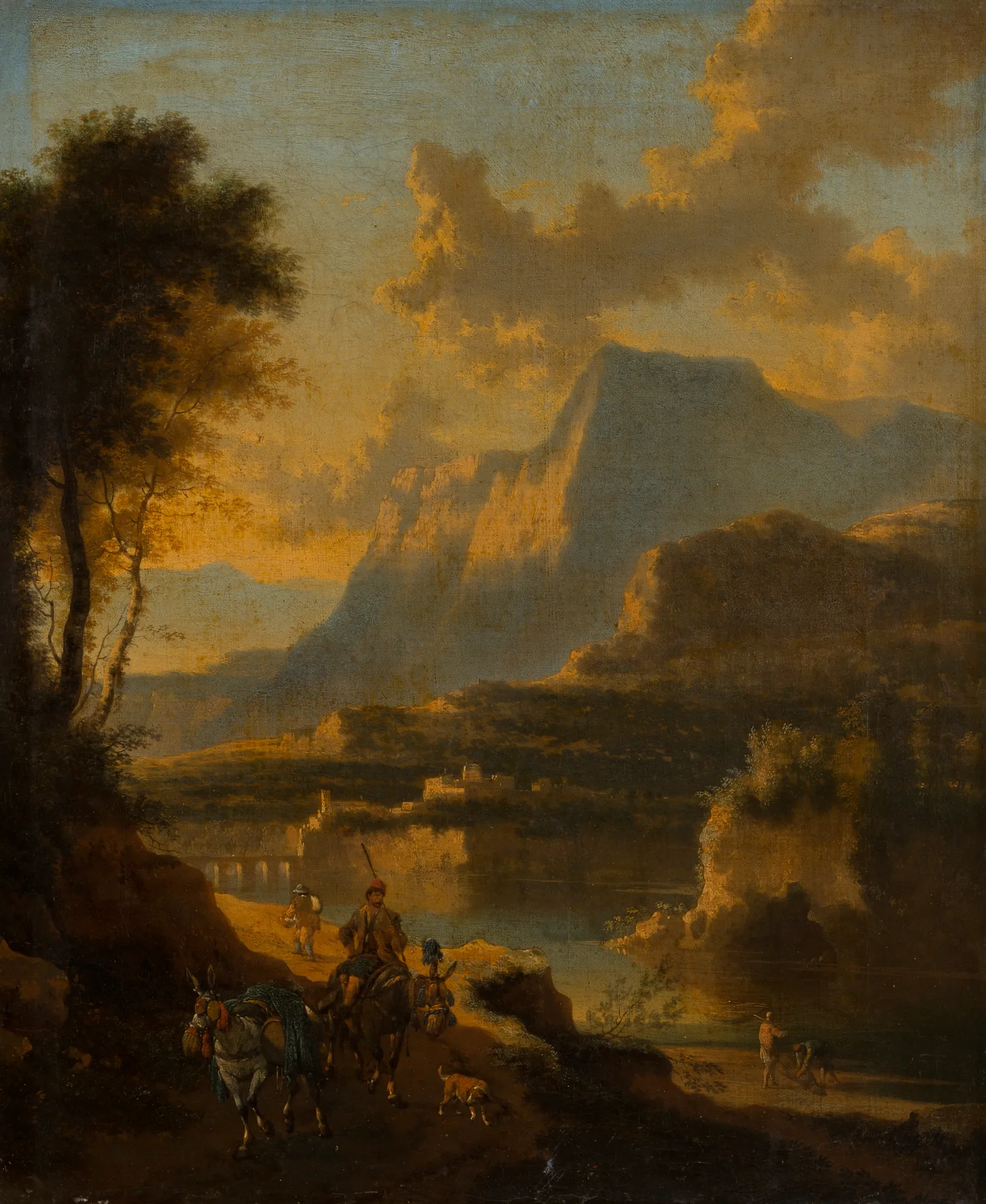 Mountainous Landscape with Rider at Sunset