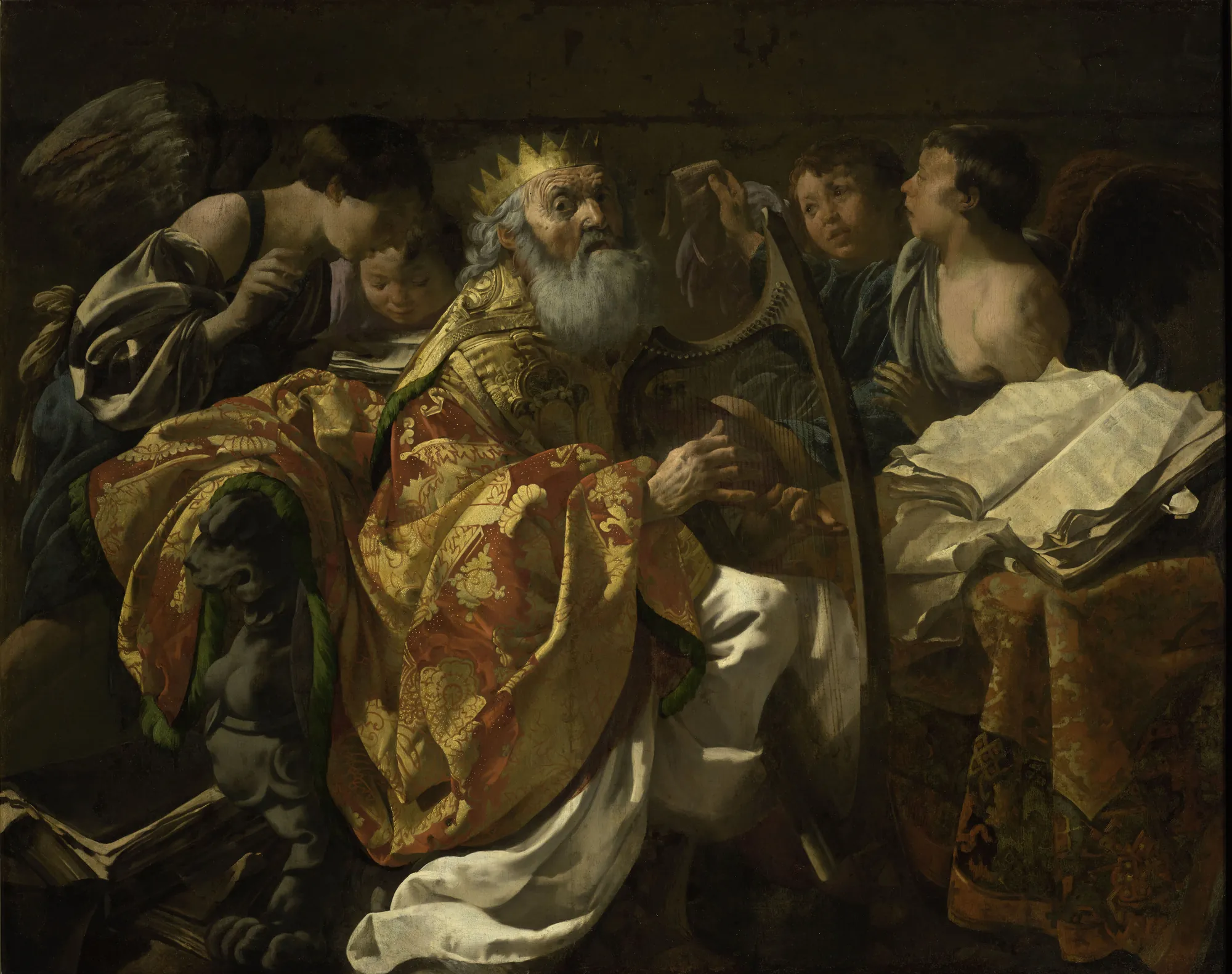 King David Playing the Harp Among Angels