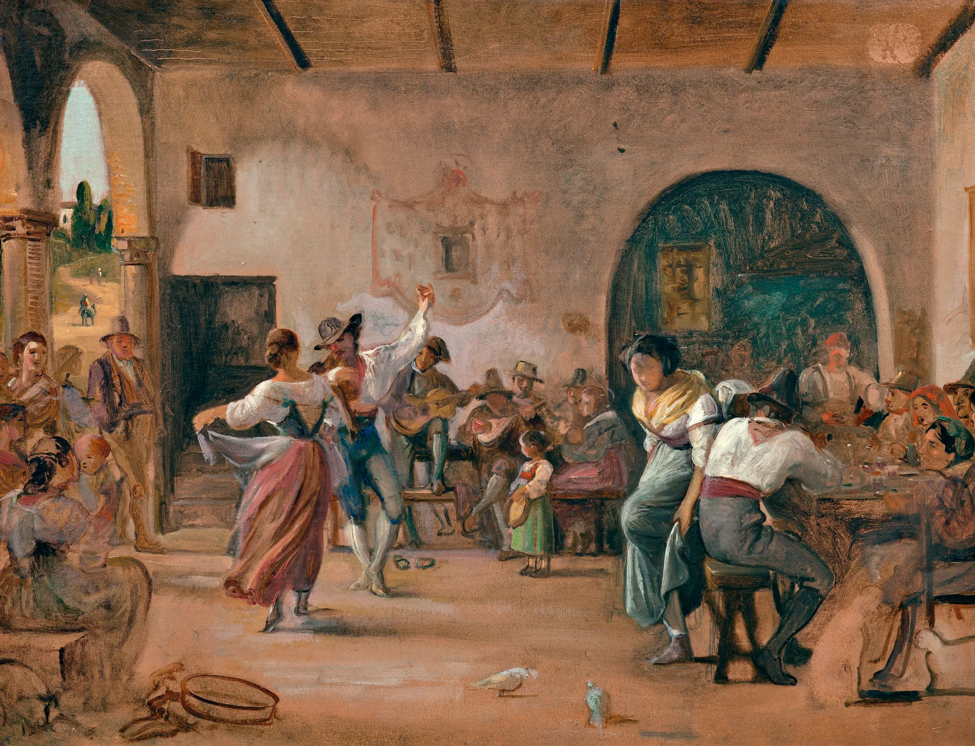 Dance in an Osteria Dance in an Osteria by Wilhelm Marstrand. A lively interior scene of an Italian tavern where a couple dances in the center surrounded by patrons and musicians.