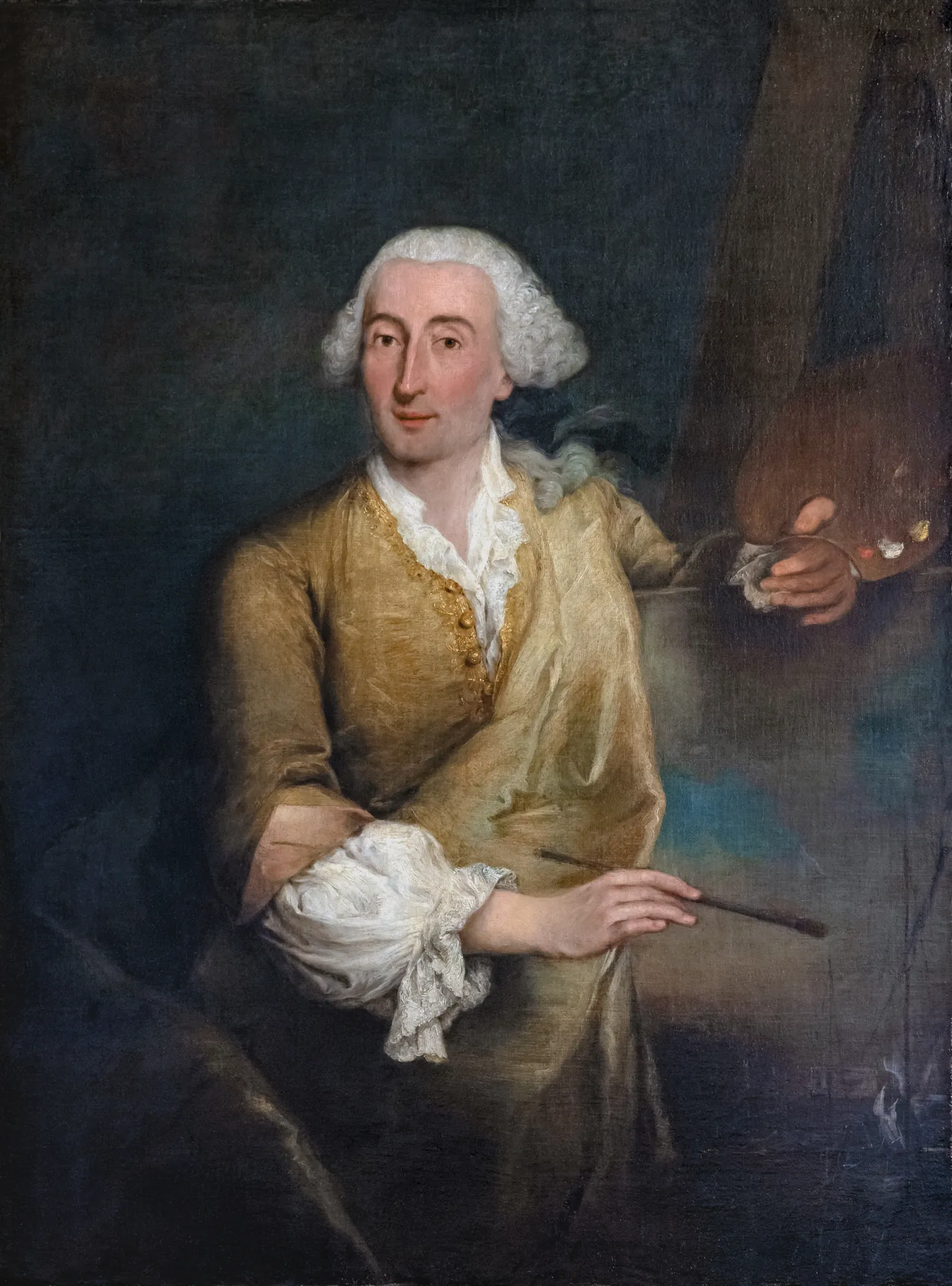 Portrait of Francesco Guardi Portrait of Francesco Guardi by Pietro Longhi. An 18th-century oil portrait of the Venetian painter Francesco Guardi holding a palette and brush while standing before an easel.