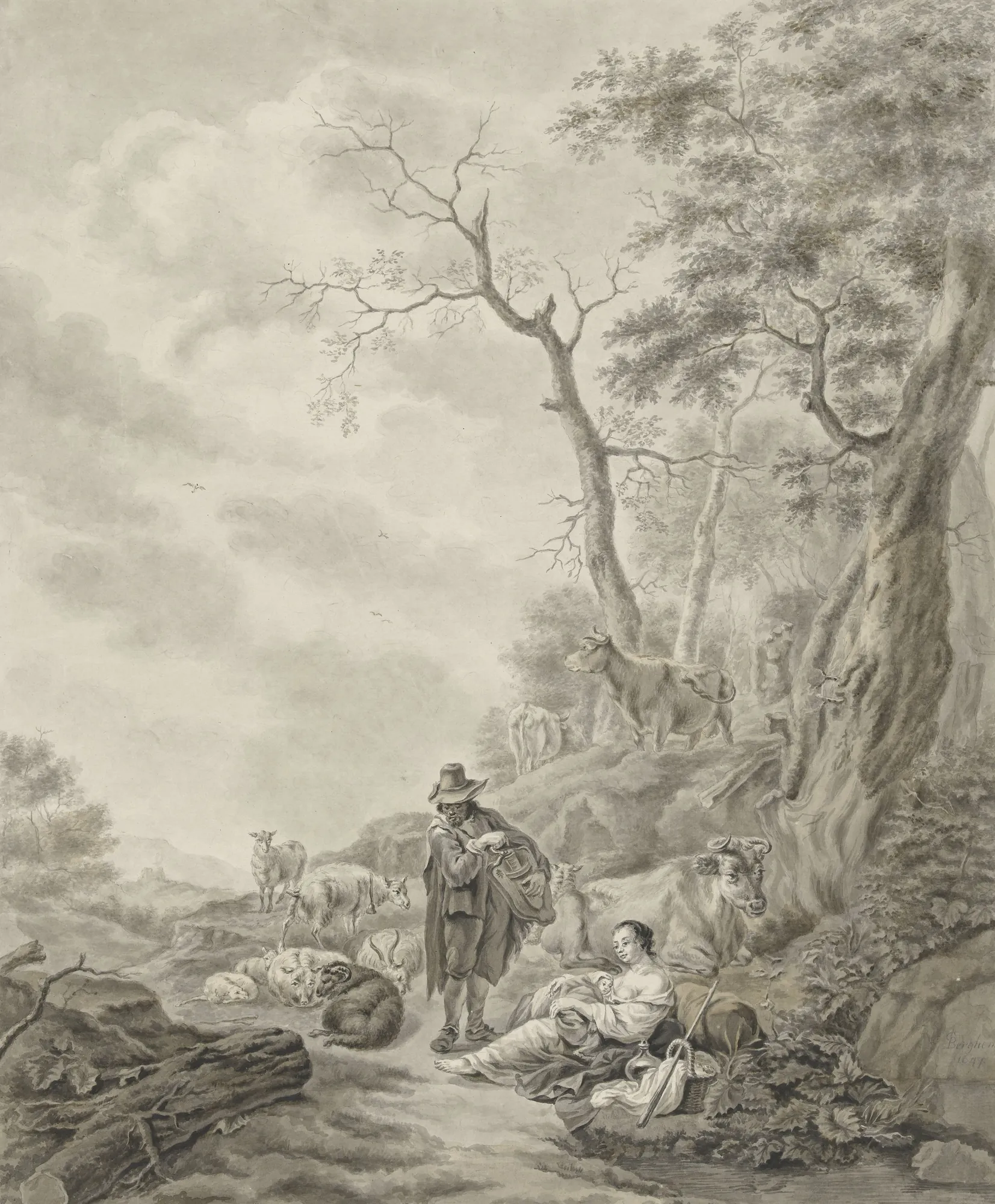 A Hurdy-Gurdy Player in a Landscape