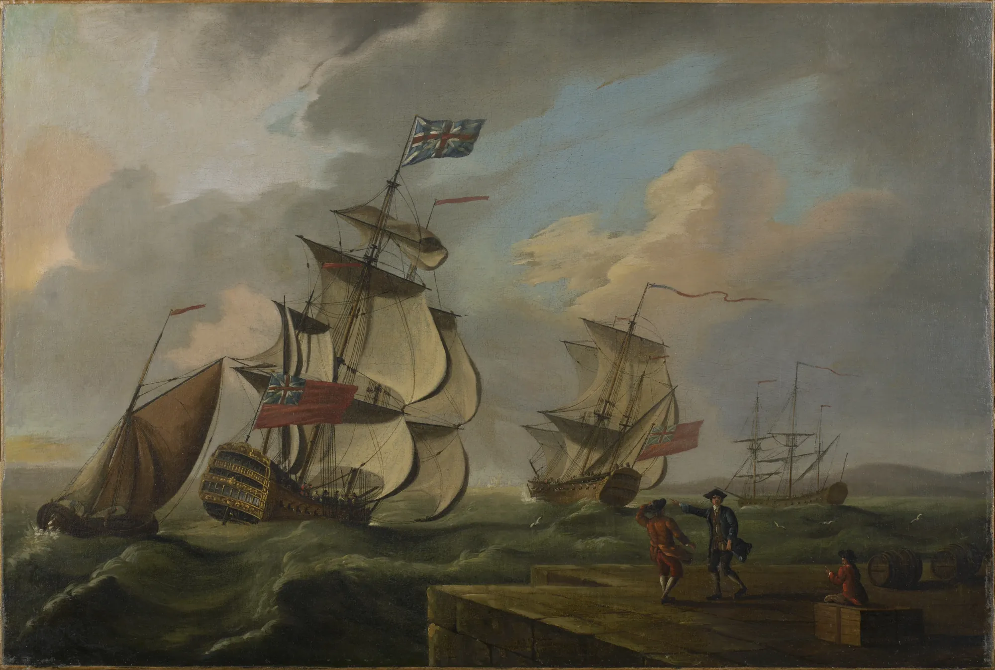 HMS 'Sutherland' Leaving New York for Halifax HMS 'Sutherland' Leaving New York for Halifax by Robert Wilkins. A 1760 marine painting showing the British warship HMS Sutherland and other vessels on a choppy sea, viewed from a stone quay with figures.