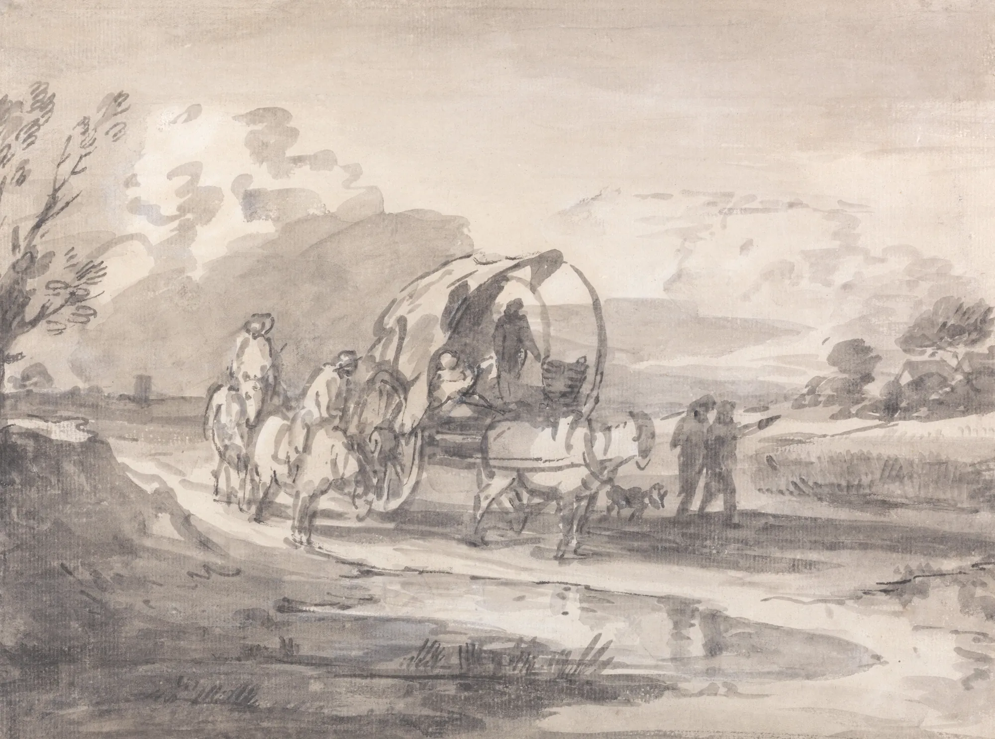 Open Landscape with Horsemen and Covered Cart