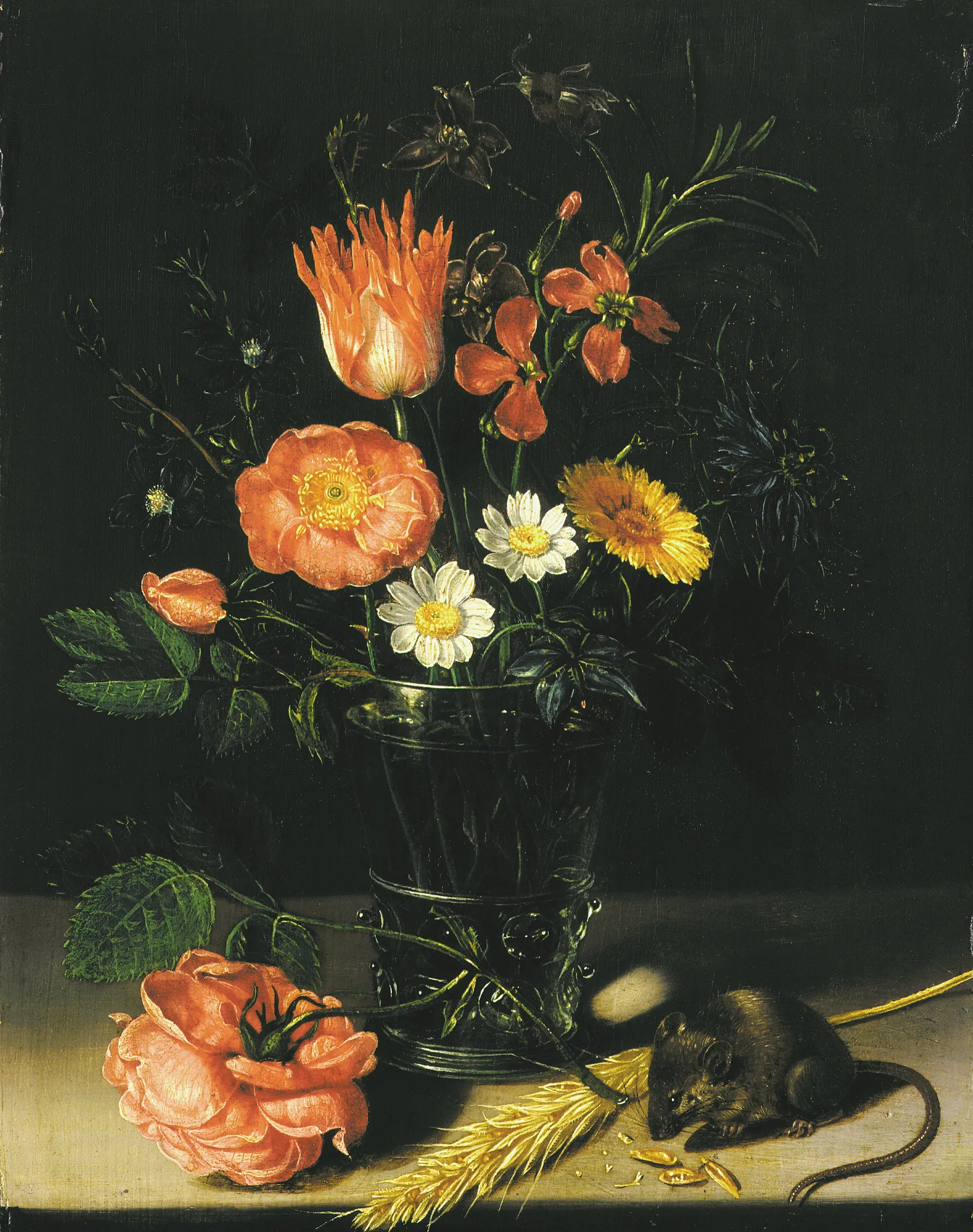 Flowers in a Glass Beaker with a Mouse