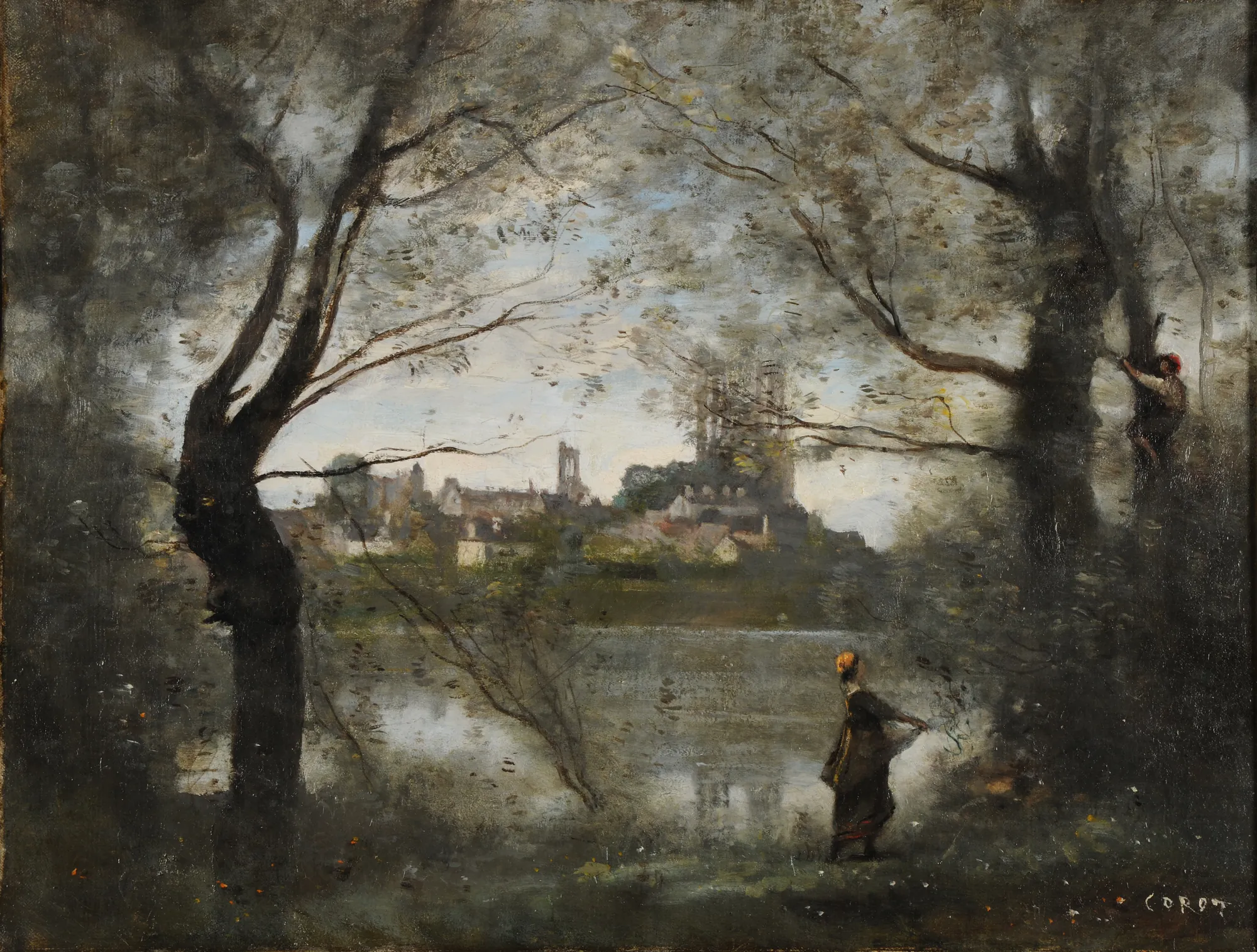 Cathedral of Mantes with Young Woman