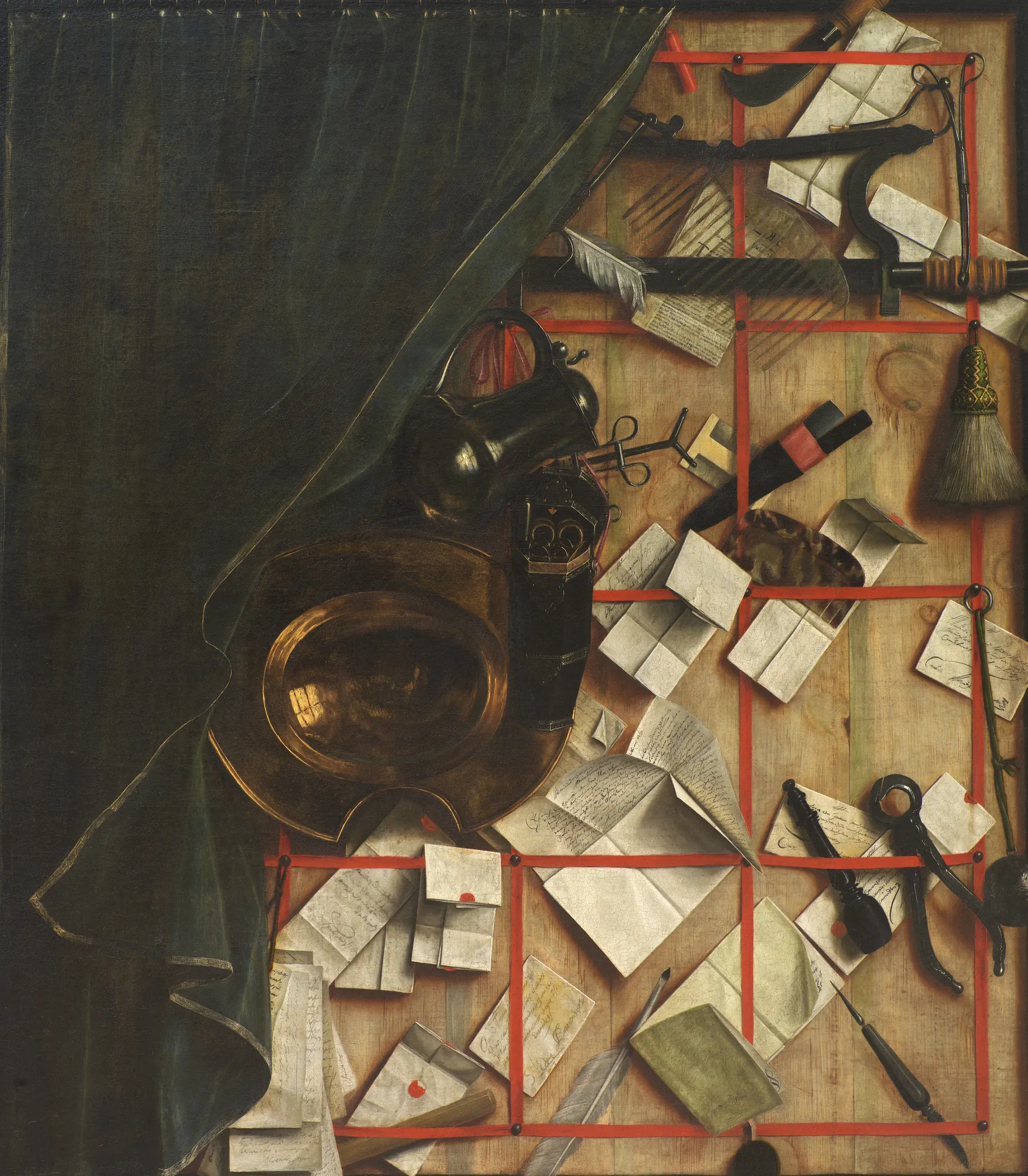 Trompe l'oeil: Letter Rack with a Barber-Surgeon's Instruments