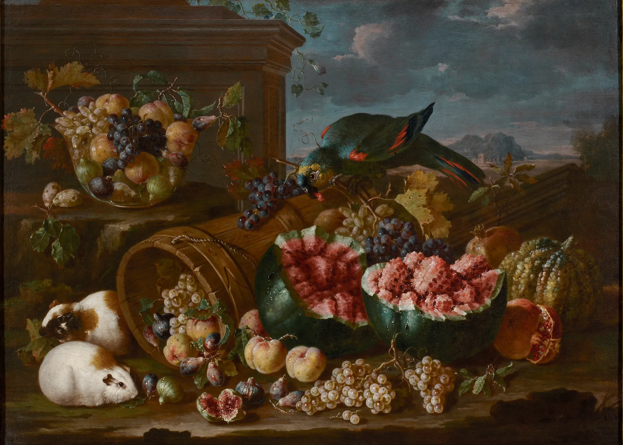 Still Life of Fruit with a Parrot and Guinea Pigs