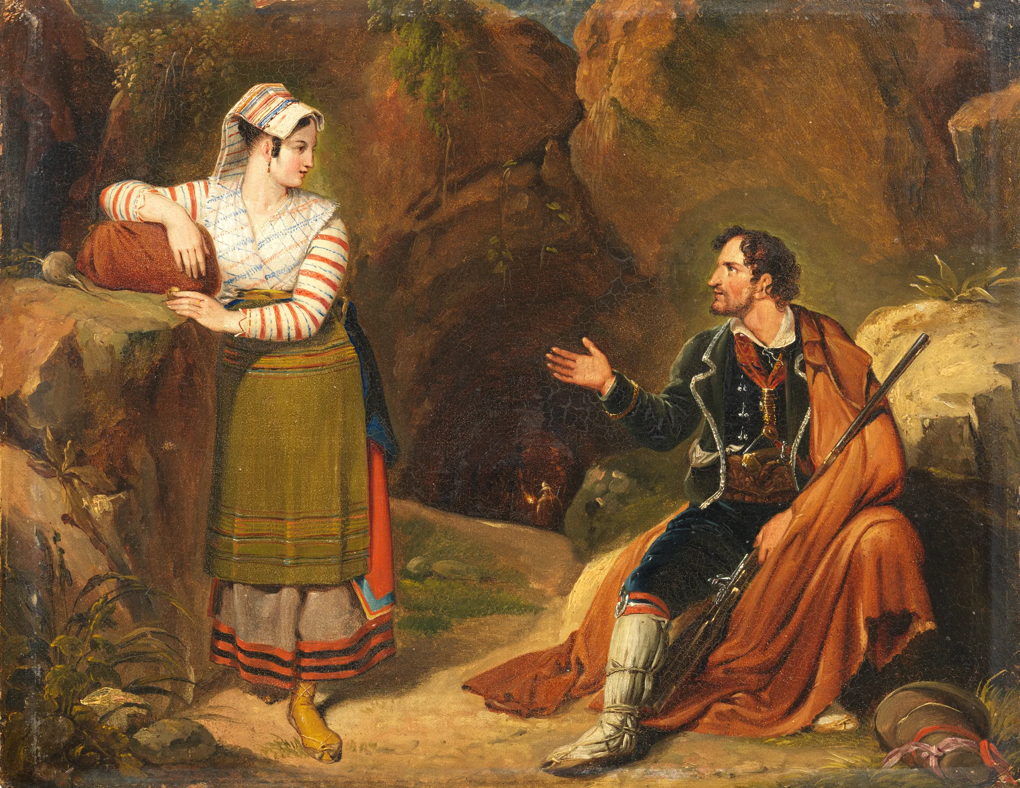 Italian Woman Making Conversation With a Brigand