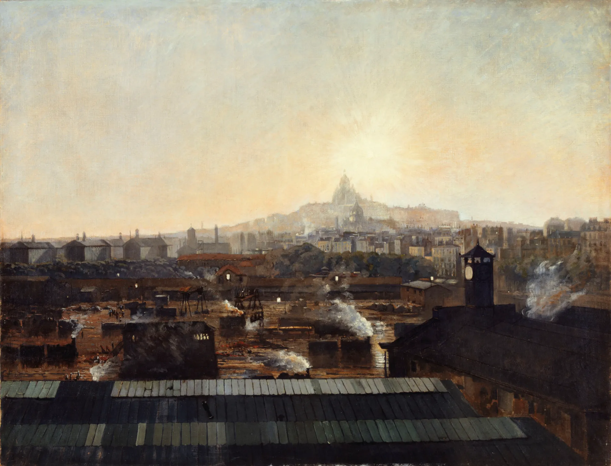 Les Voies de la gare du Nord, les toits de l'hôpital Lariboisière et la colline de Montmartre