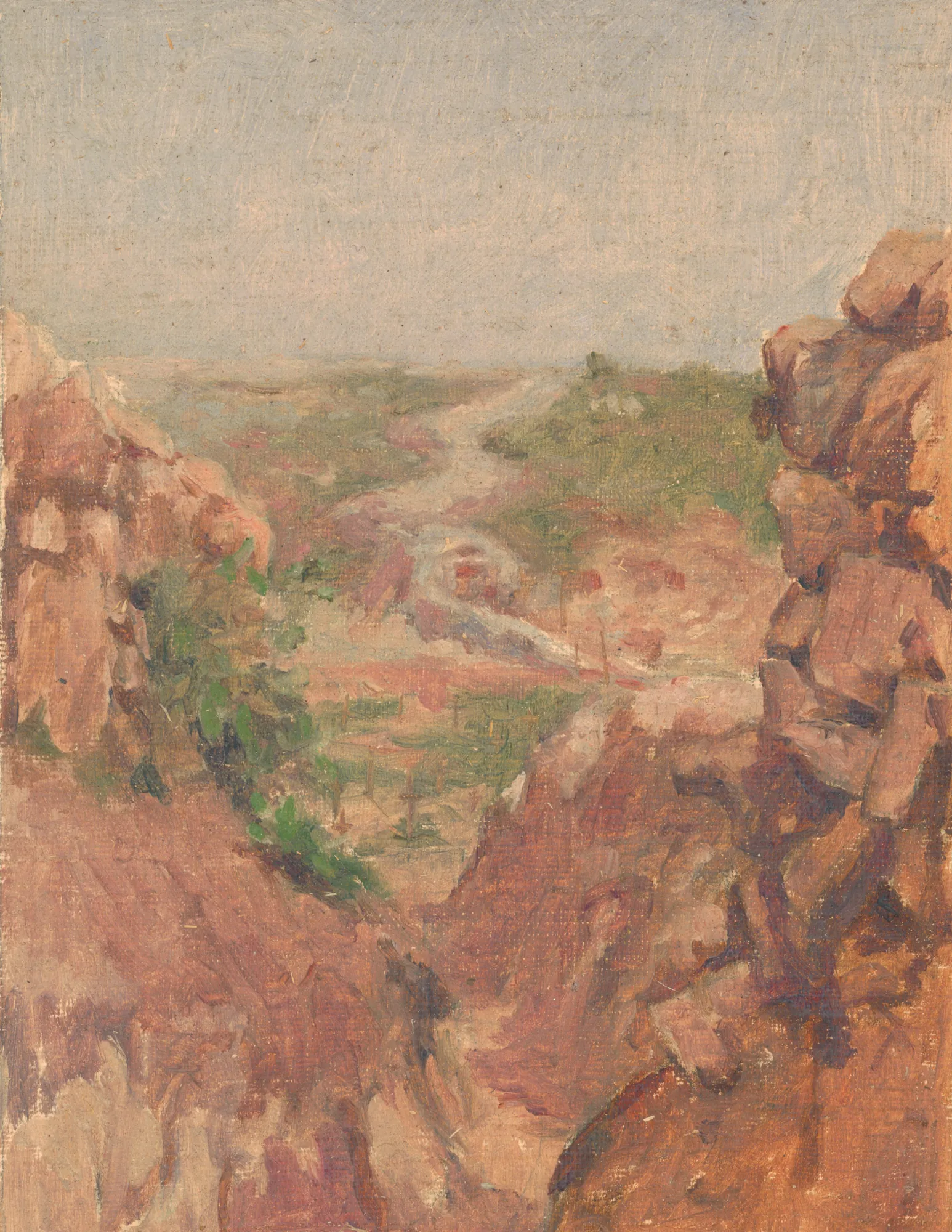 From the Italian Front V From the Italian Front V by Dezider Czölder. An impressionistic oil landscape study showing a valley view framed by rugged, ochre-toned rocks.