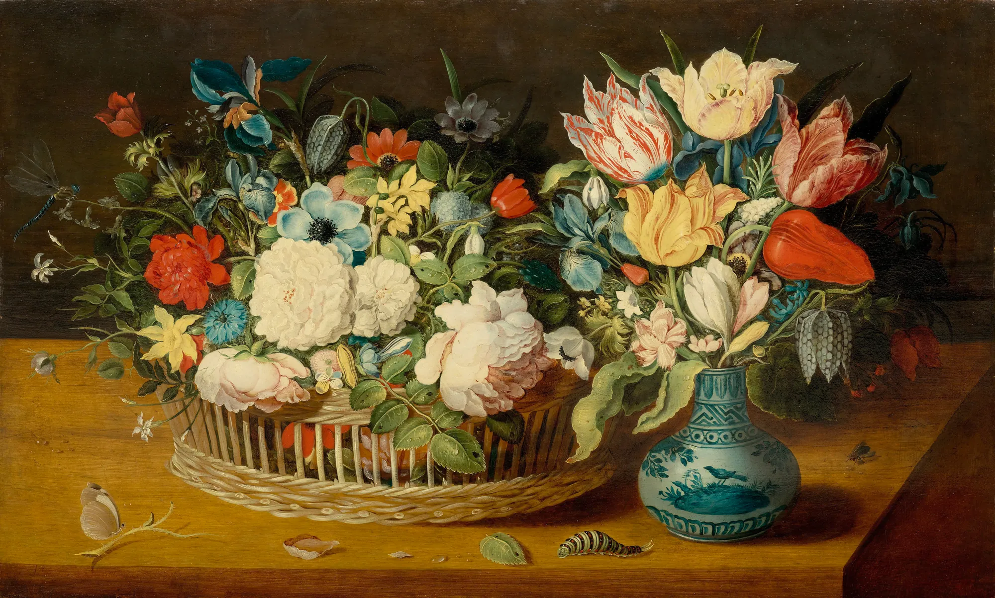 Still Life with Flowers in a Basket and Vase