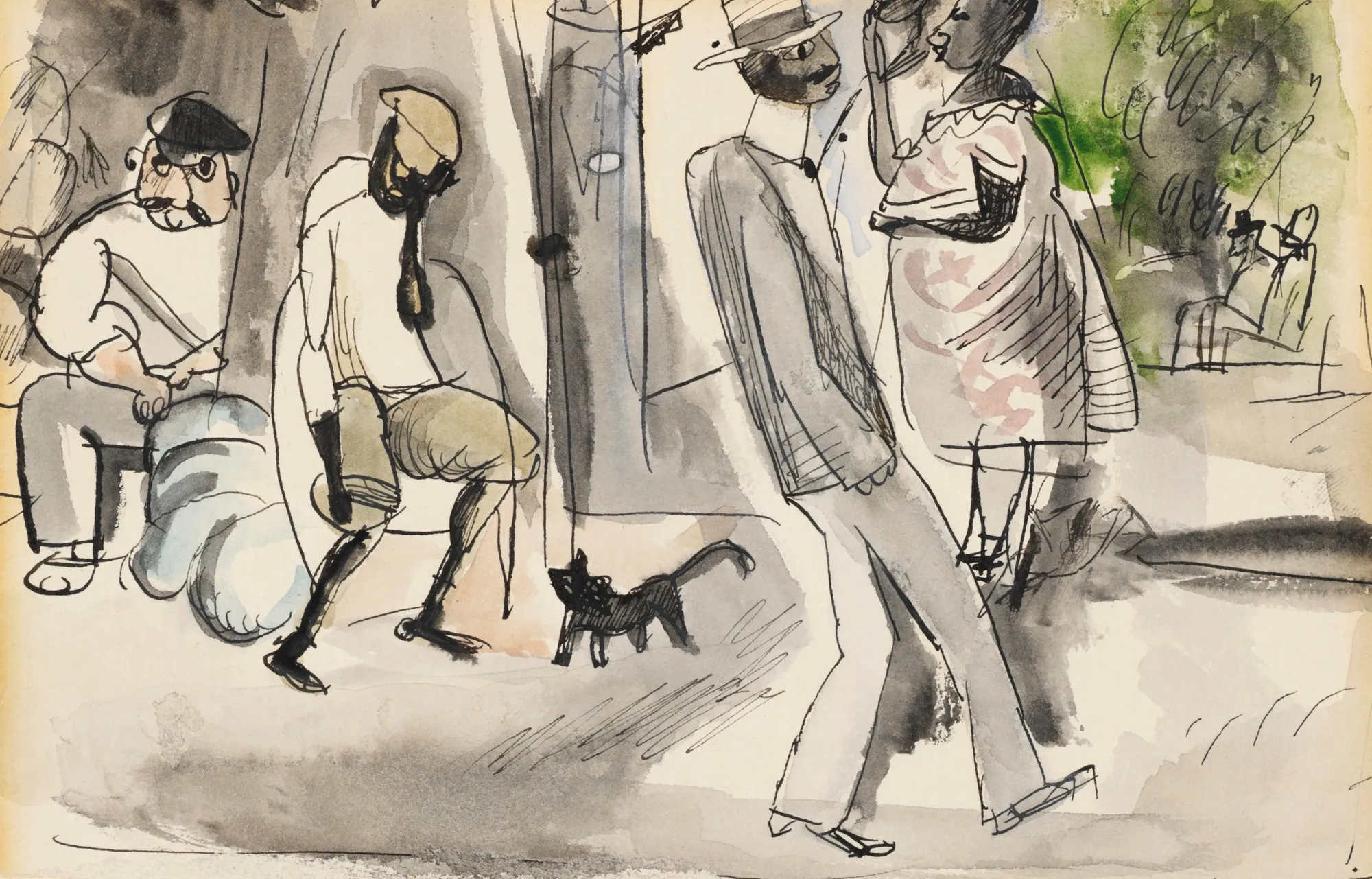 Figures and Cat in Park