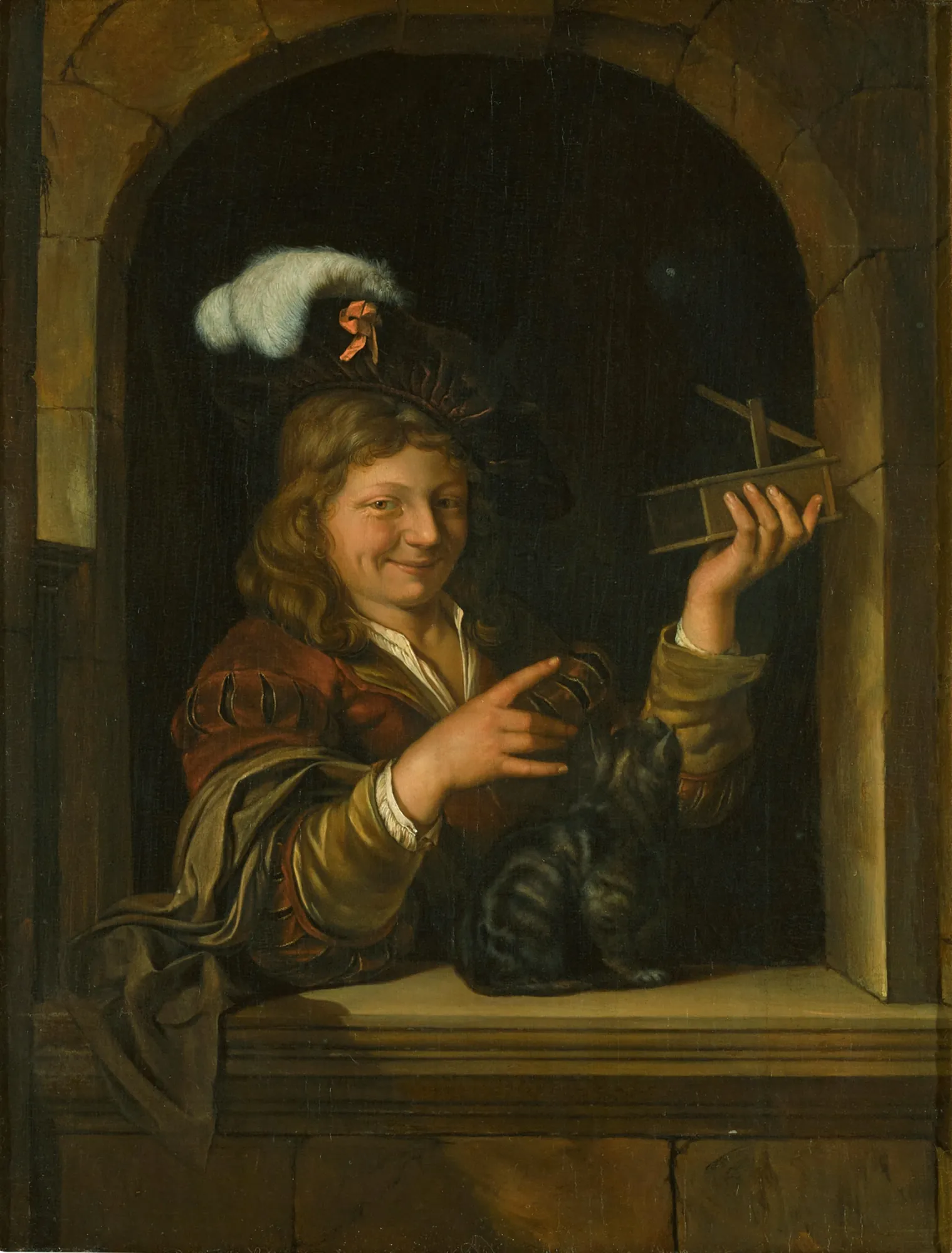 Young Man with a Cat and Mousetrap in a Window