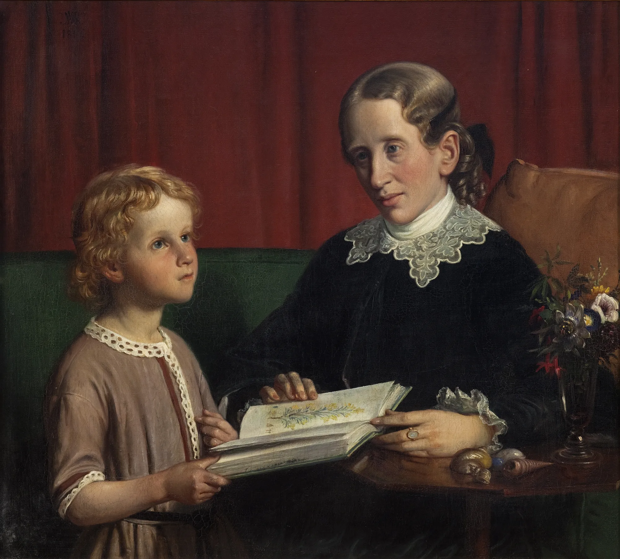 Miss Annette Hage showing Hother Hage a Book on Plants
