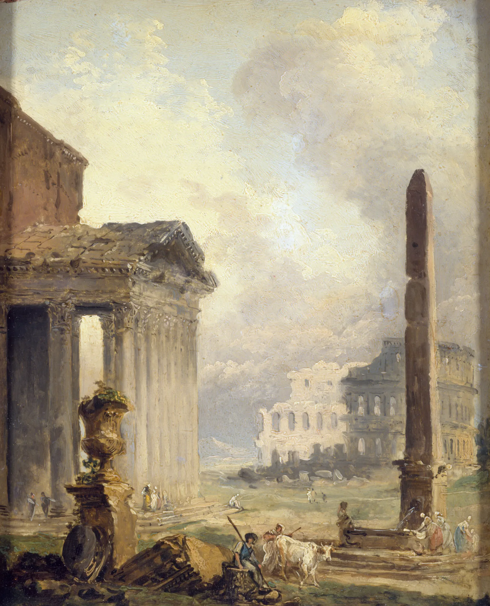 Roman Ruins: The Forum with the Colosseum and the Obelisk