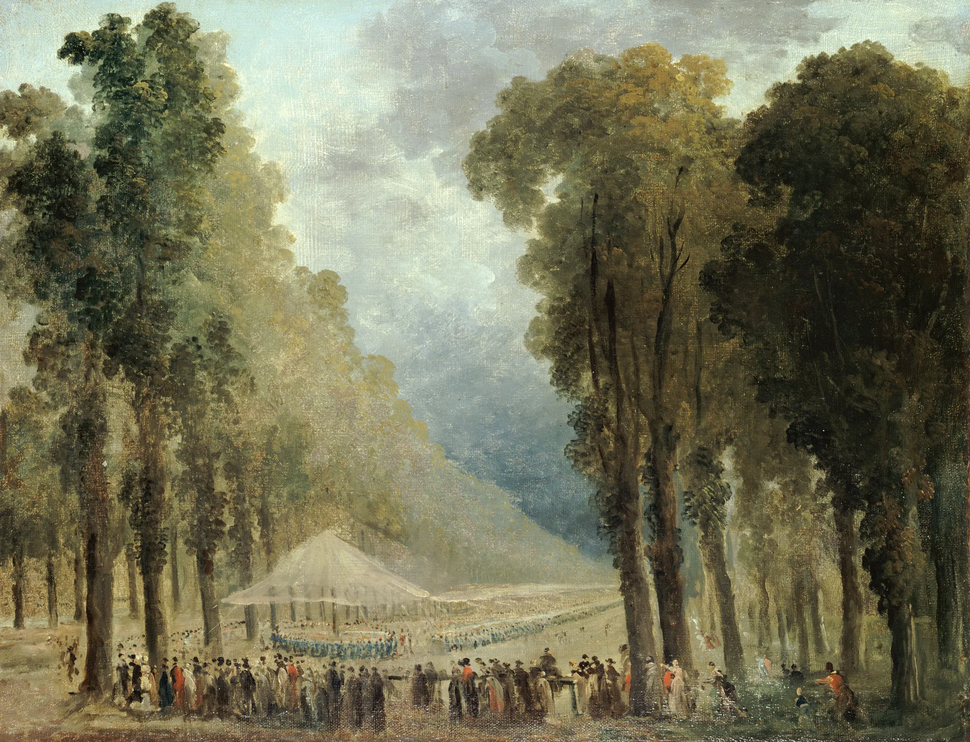 Repas servi aux troupes dans une allée des Champs-Elysées
