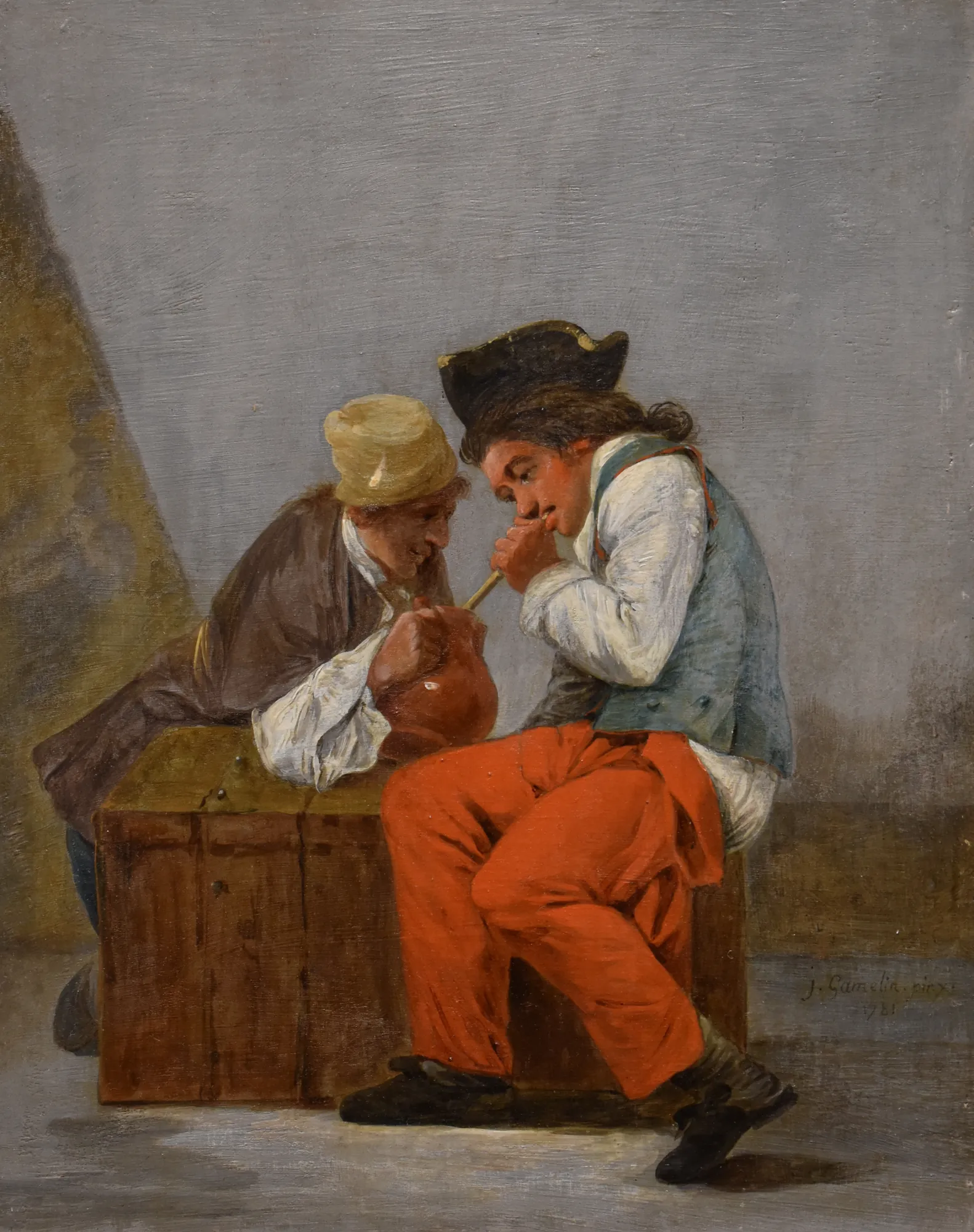 Two Young Soldiers Drinking from a Jug