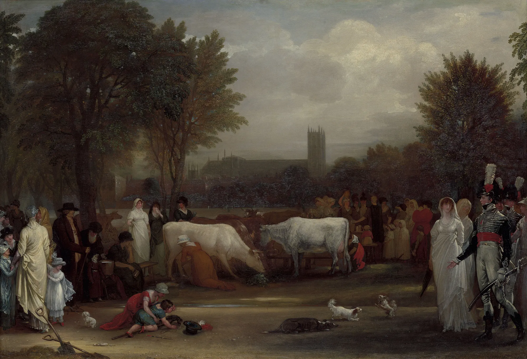 Milkmaids in St. James's Park, Westminster Abbey Beyond