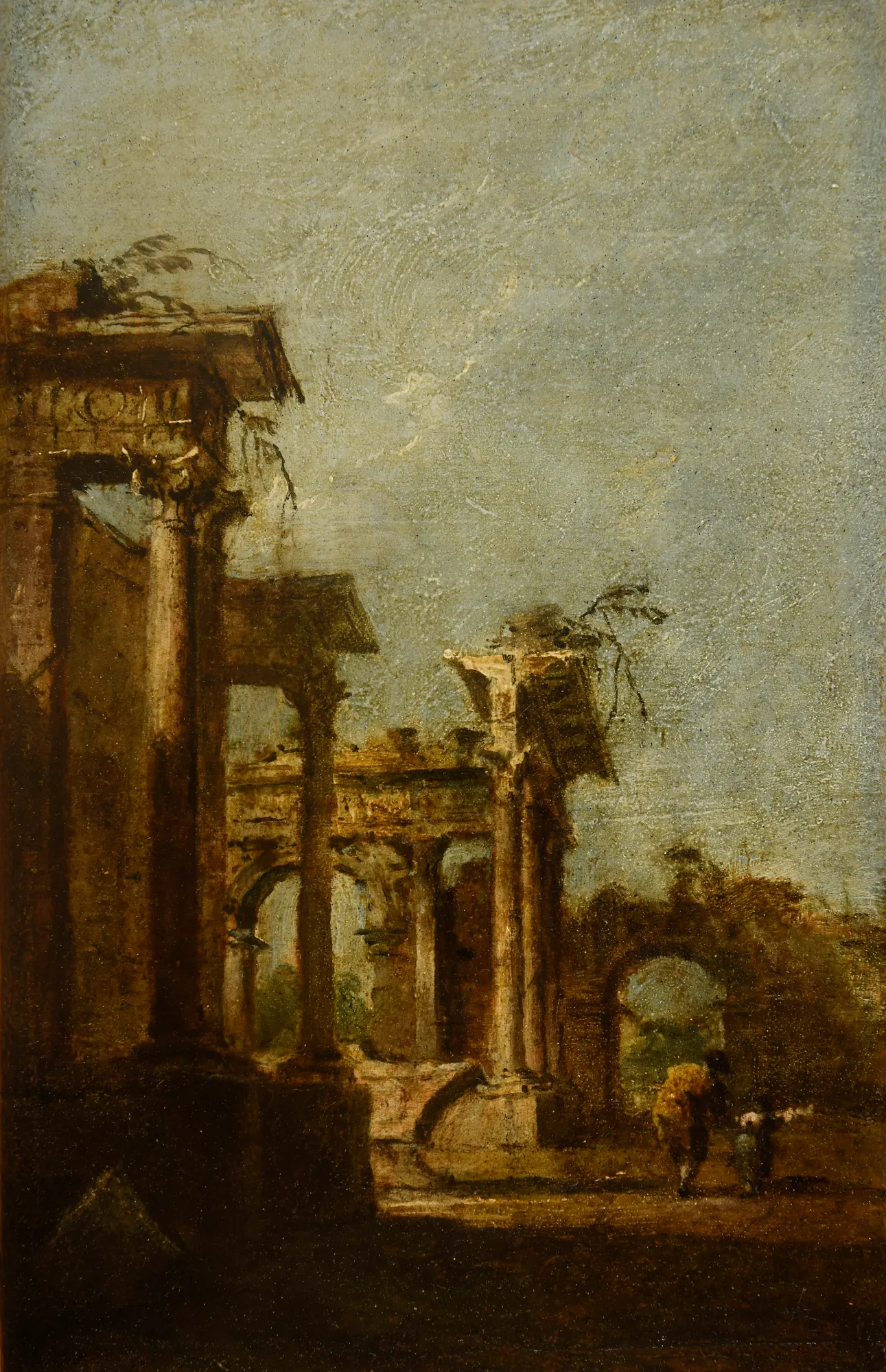 Architectural Caprice Architectural Caprice by Francesco Guardi. An architectural capriccio featuring classical ruins with columns and arches under a pale sky, with two small figures in the foreground.