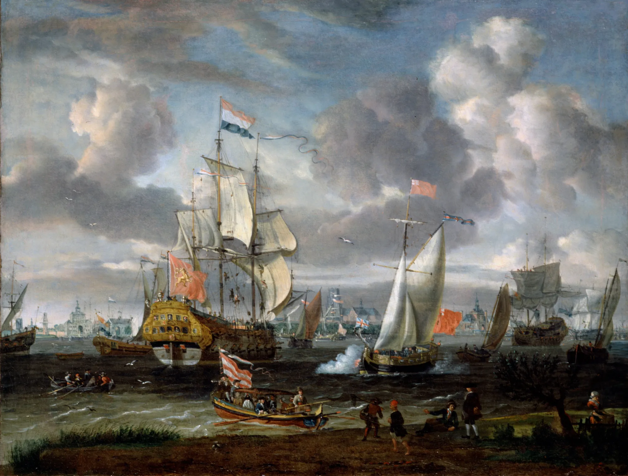 An English Yacht Saluting a Dutch Man-of-War in the Port of Rotterdam