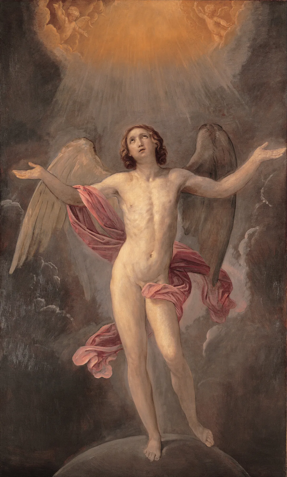 Blessed Soul Blessed Soul by Guido Reni. A luminous, winged figure stands atop a globe, reaching out and gazing upward toward a brilliant celestial light.