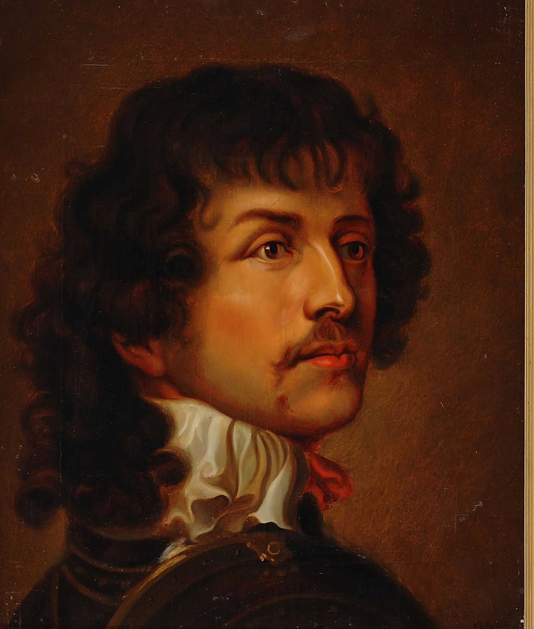 Portrait of a Man (After Van Dyck) Portrait of a Man (After Van Dyck) by Karl Jansson. A portrait of a young man with dark, shoulder-length curls and a mustache, dressed in armor with a white ruffled collar.
