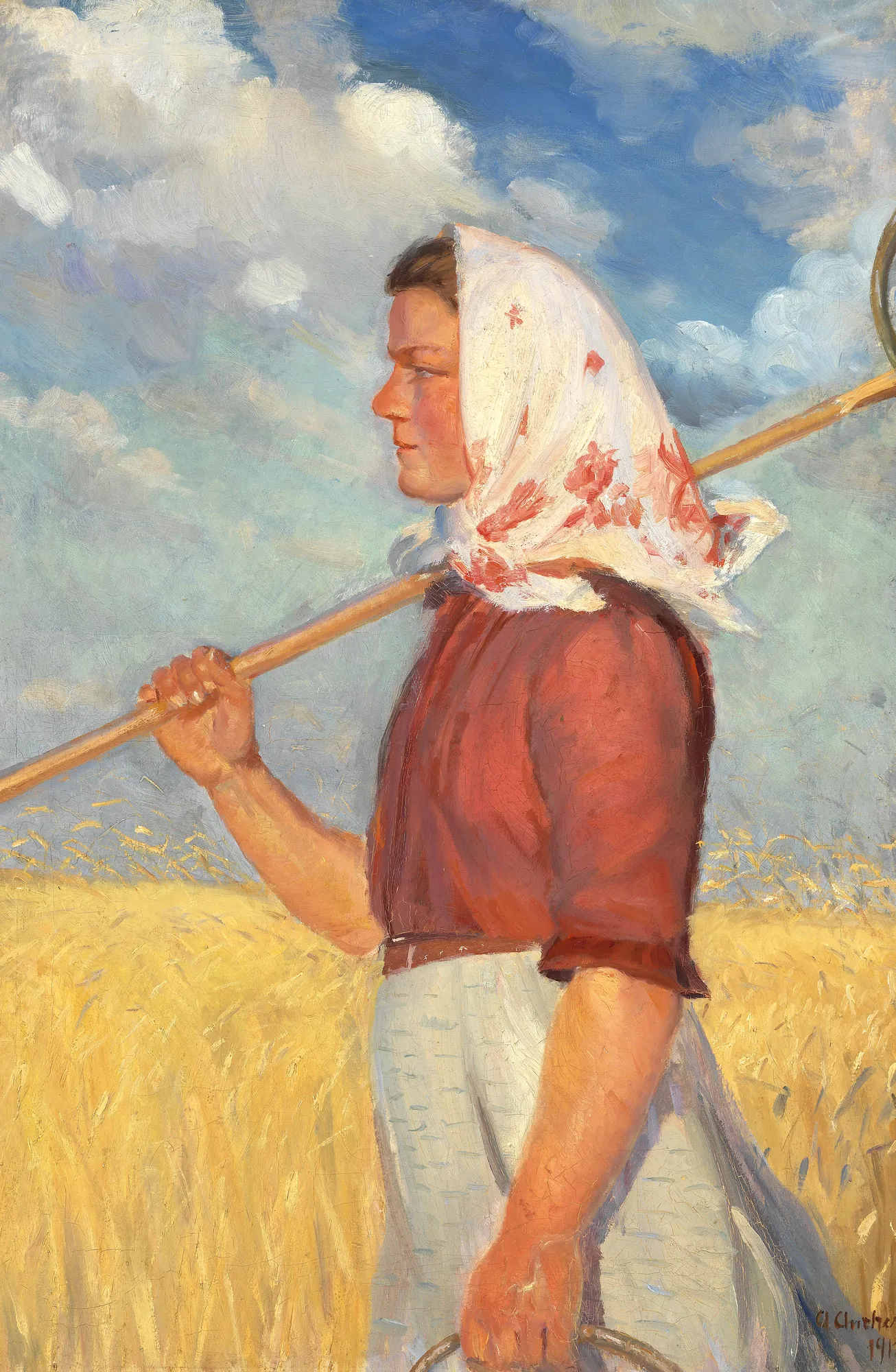 A Young Harvest Worker in Front of a Cornfield