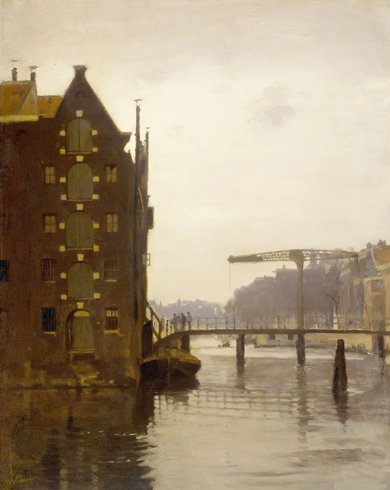 Pakhuizen aan een Amsterdamse Gracht op Uilenburg