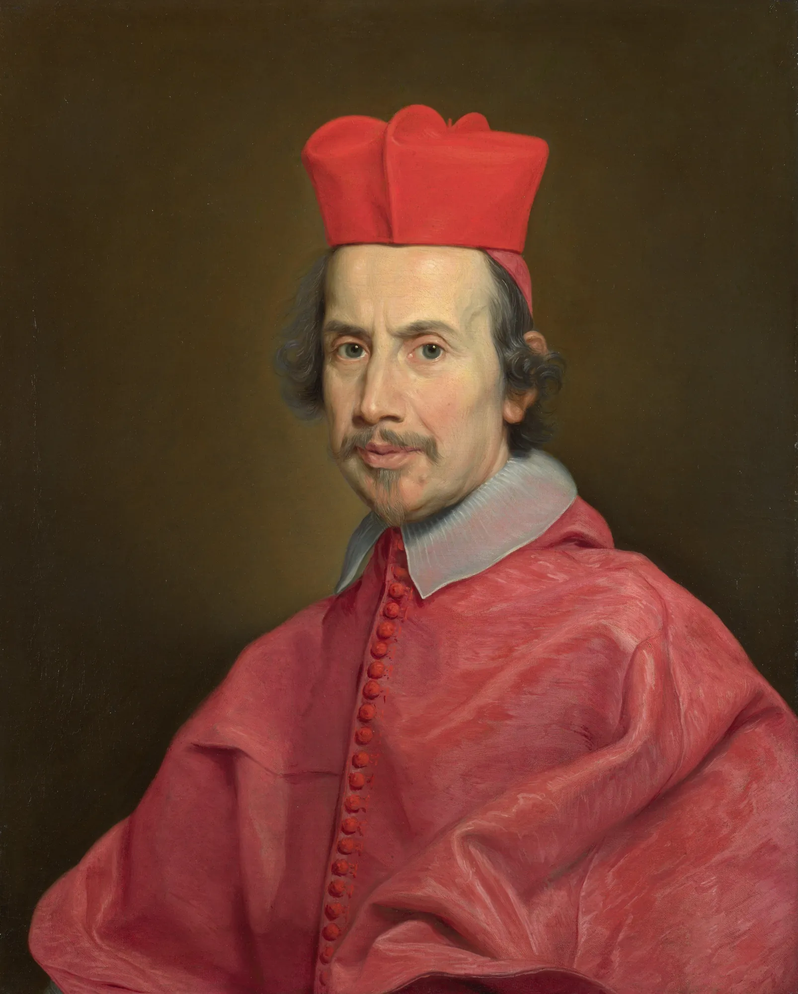 Portrait of Cardinal Marco Gallo Portrait of Cardinal Marco Gallo by Giovanni Battista Gaulli. A formal portrait of a man in vibrant red cardinal robes and a matching biretta against a dark, tonal background.