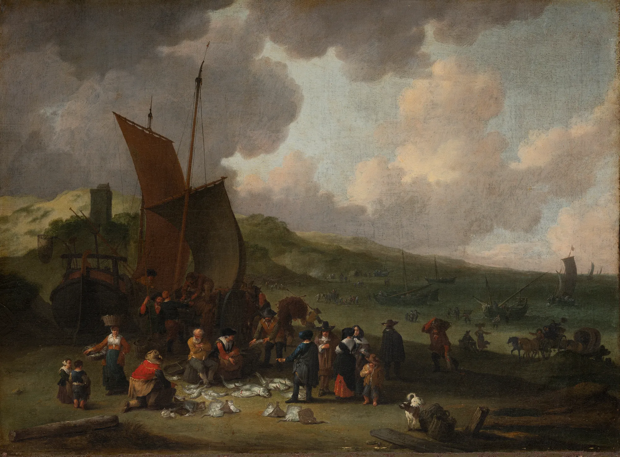The Beach at Scheveningen with Returning Fisherman