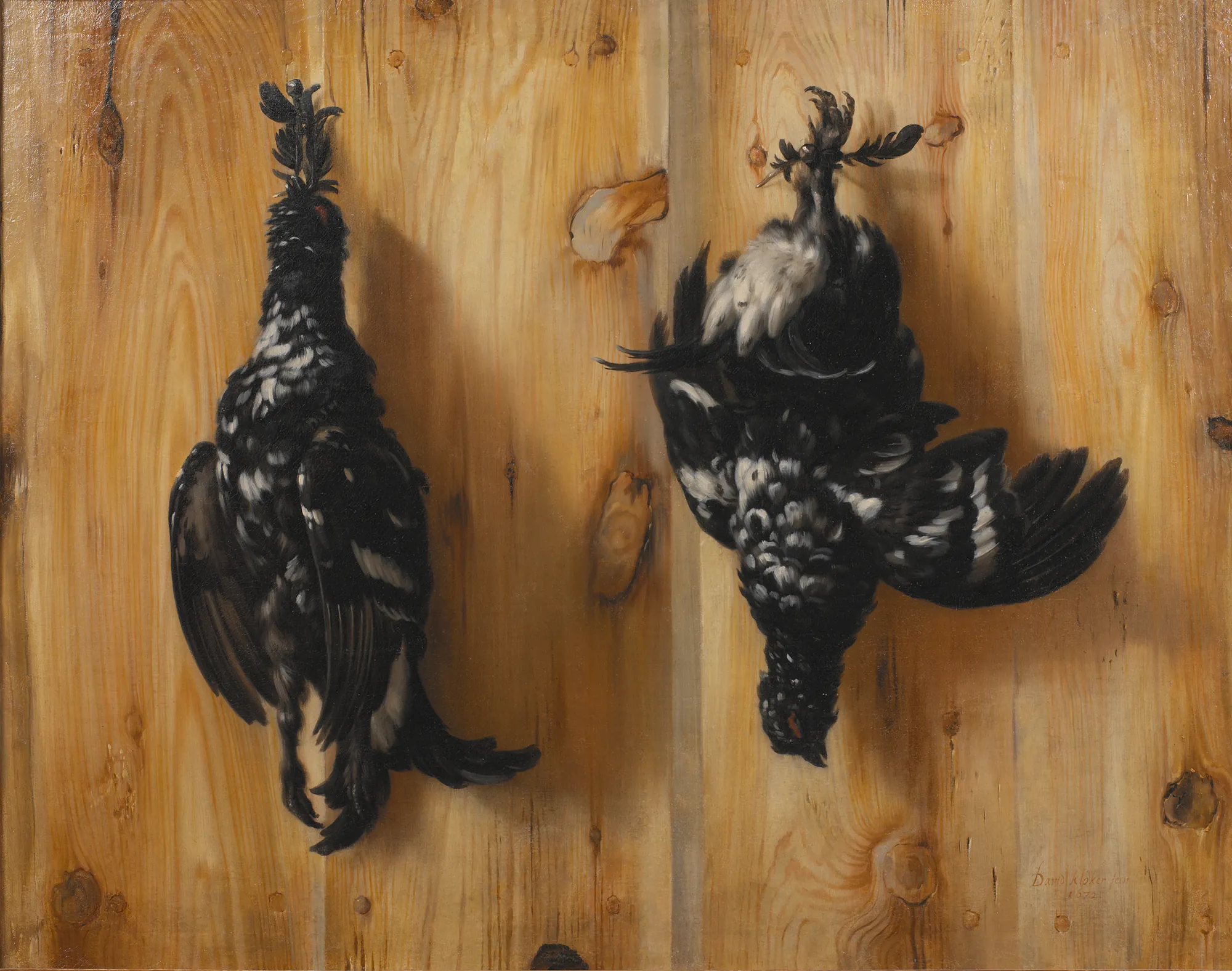 Still Life with Two Black Grouse against a Wooden Wall
