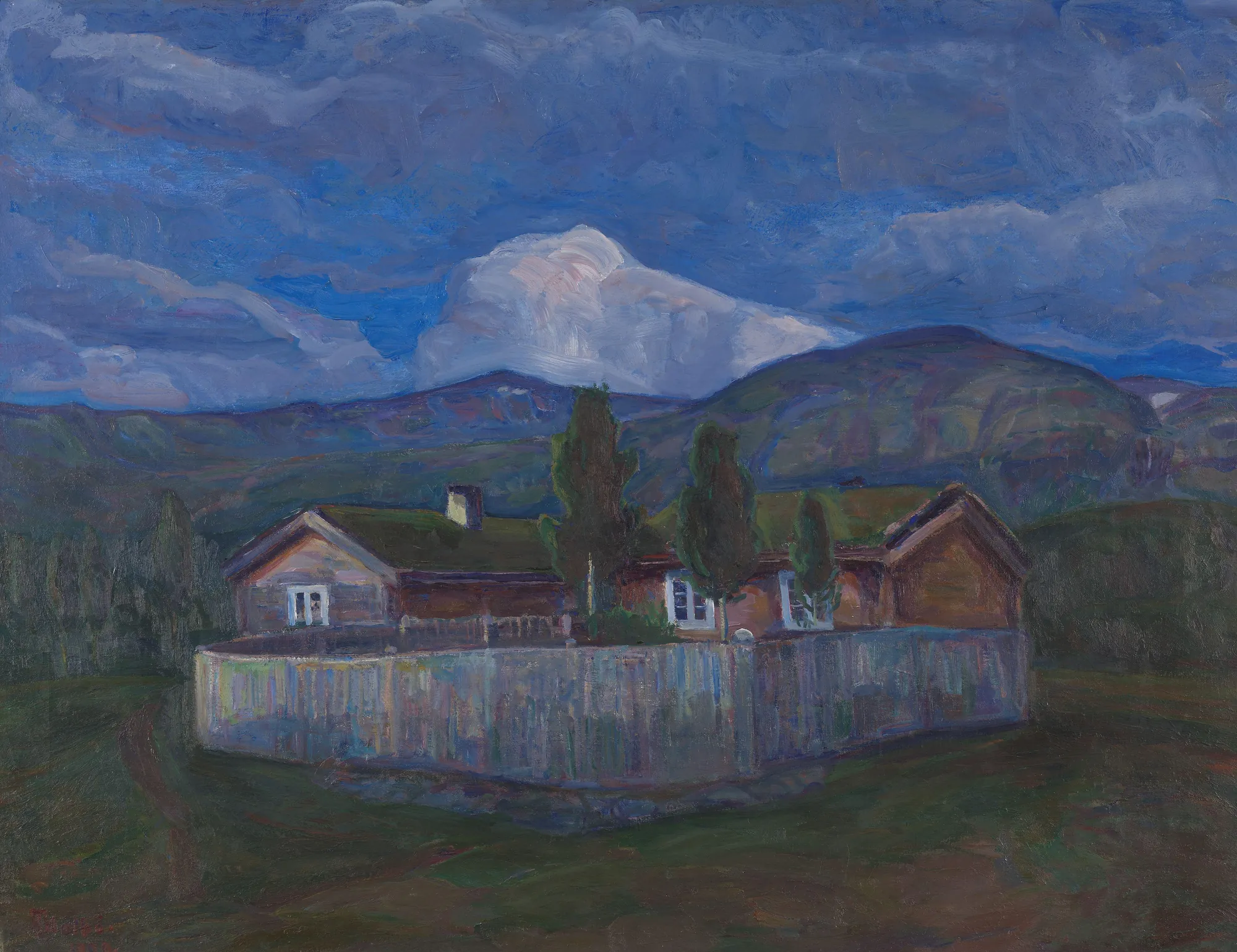 The Holbø Mountain Farm in Moonlight
