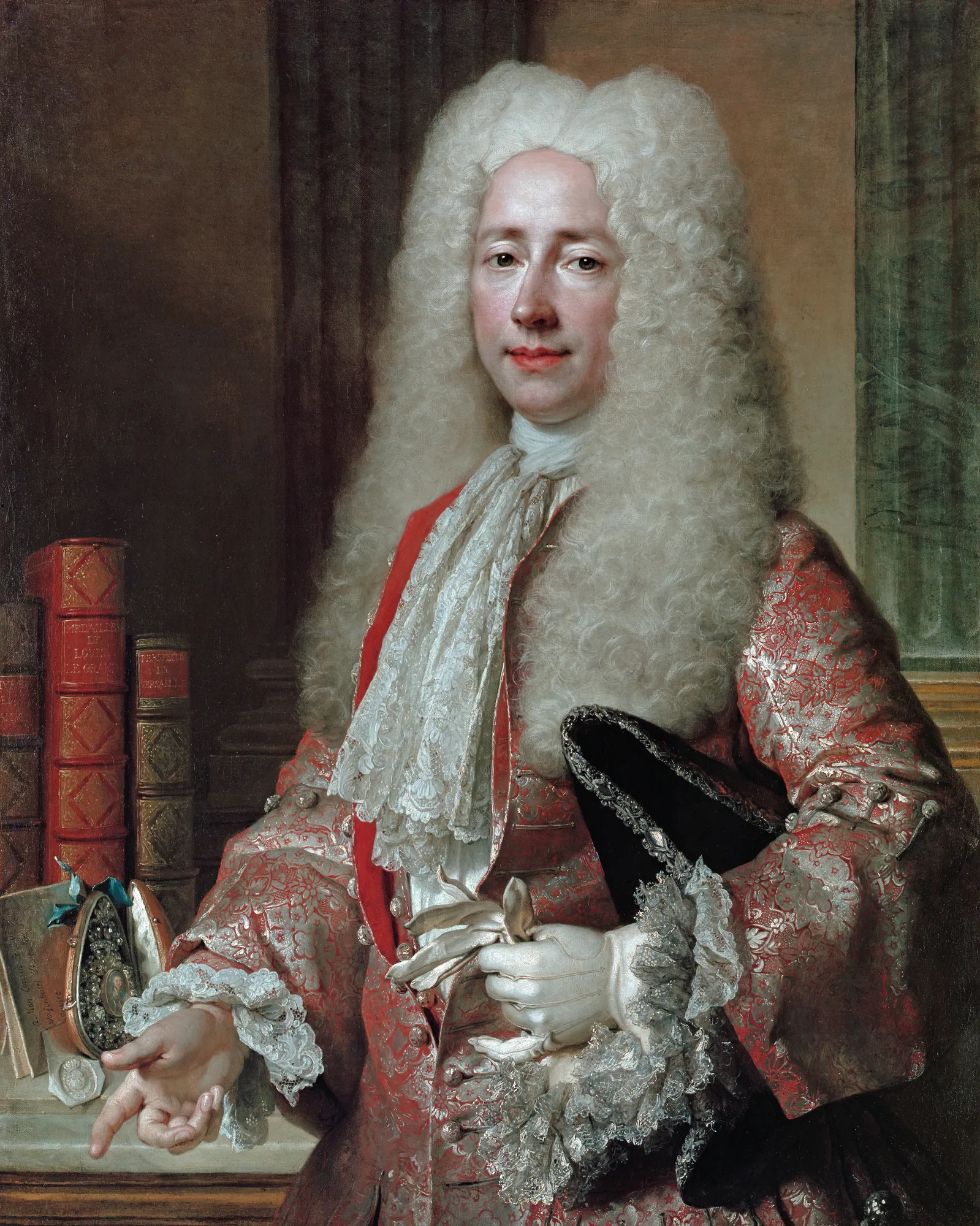 Konrad Detlef Graf von Dehn Konrad Detlef Graf von Dehn by Nicolas de Largillière. An 18th-century oil portrait of a nobleman in an elaborate powdered wig and red brocade coat.