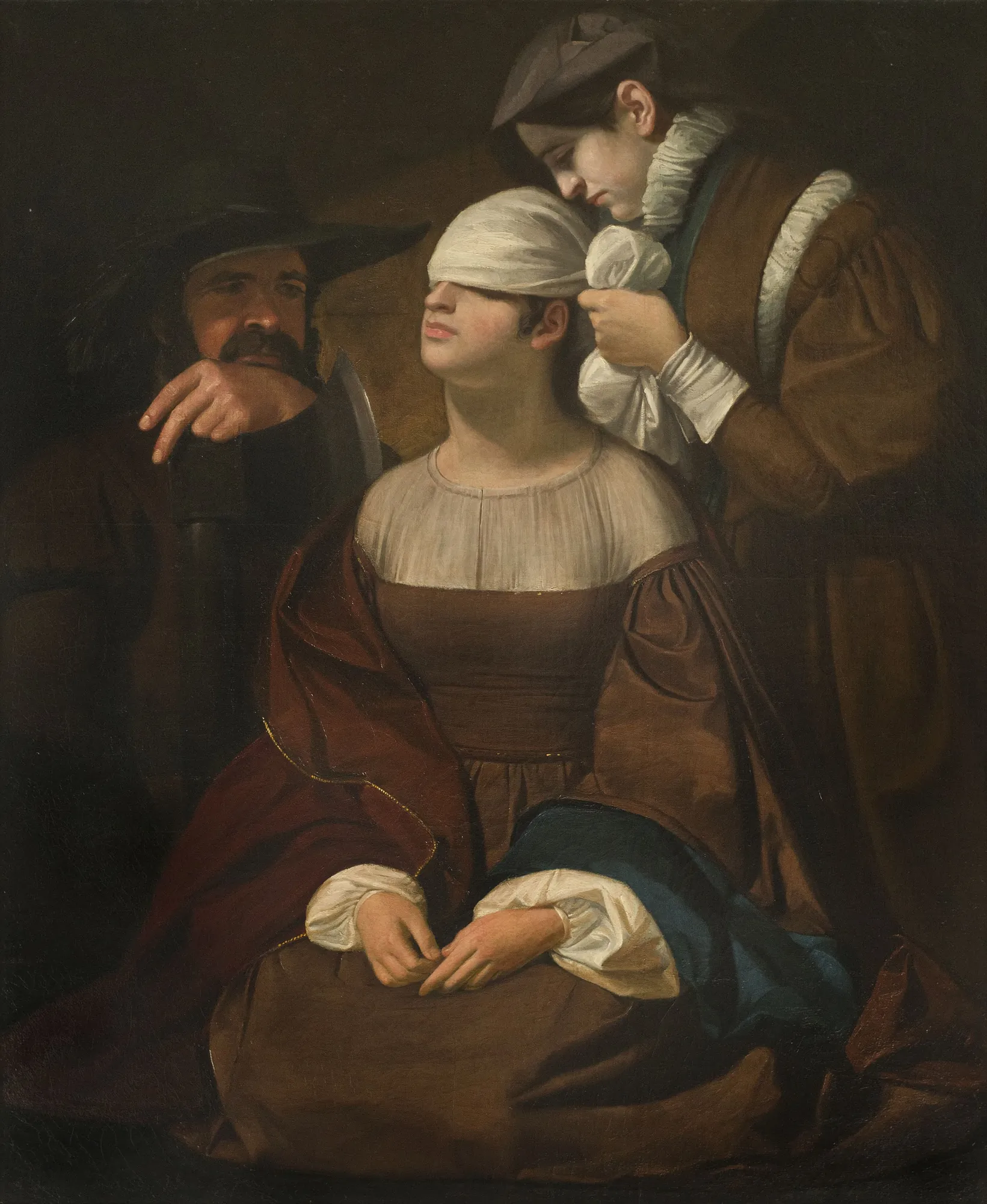 Lady Jane Grey Preparing for Execution Lady Jane Grey Preparing for Execution by George Whiting Flagg. A blindfolded young woman in a brown and red dress is seated while an attendant adjusts her garments and an executioner holds an axe in the background.