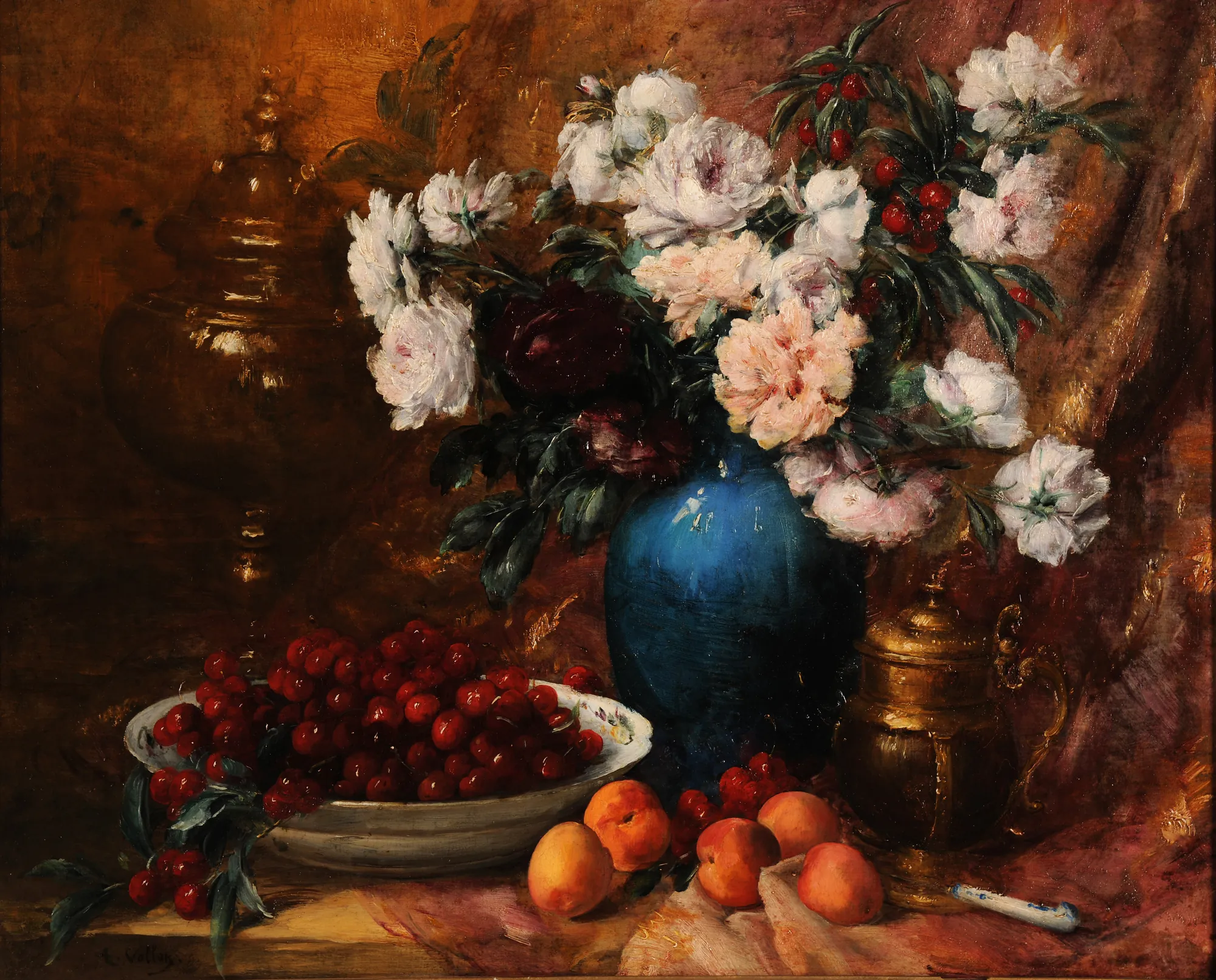 Vase, Flowers and Fruit