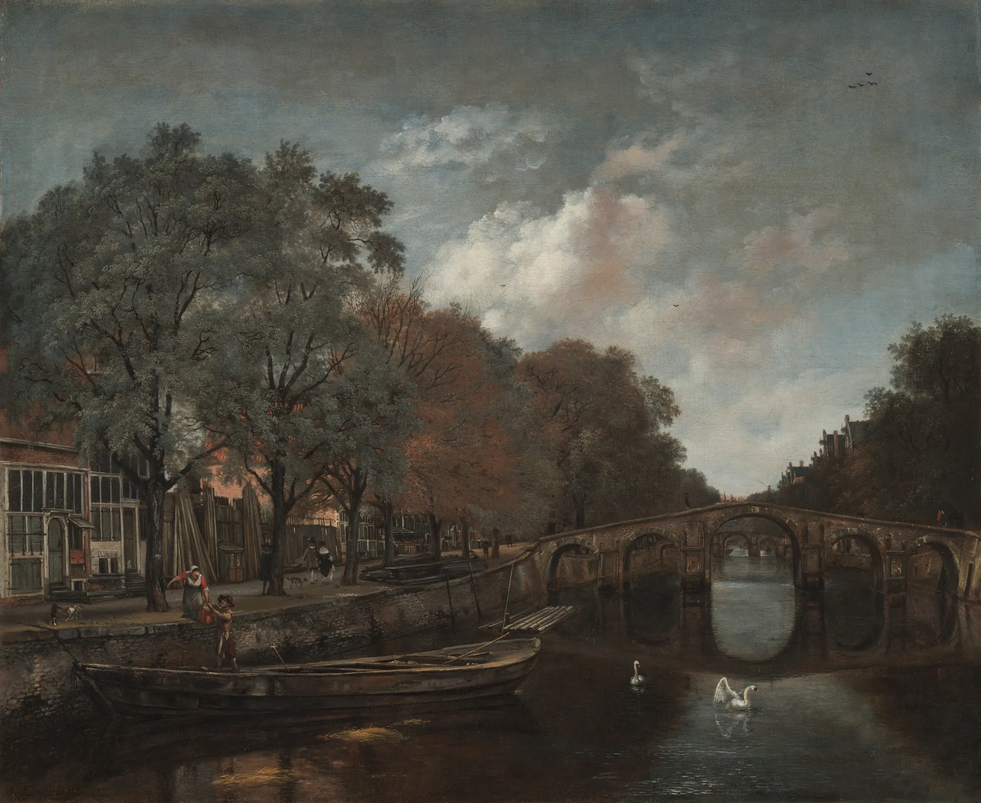 Herengracht, Amsterdam Herengracht, Amsterdam by Jan Wijnants. A quiet 17th-century view of an Amsterdam canal featuring a stone bridge, leafy trees, and swans on the water.