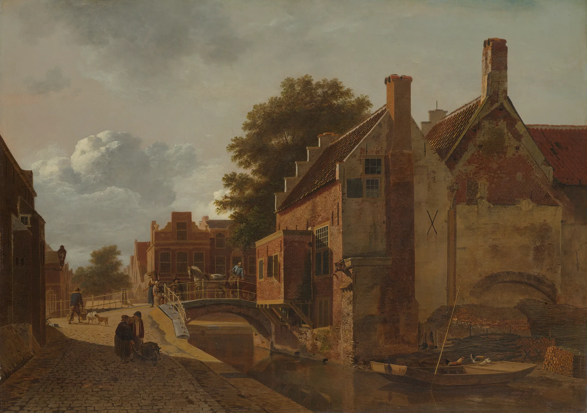 Kalvermarkt, The Hague Kalvermarkt, The Hague by Jean François Valois. An early 19th-century Dutch oil painting depicting a tranquil canal scene in The Hague with red-brick houses, a stone bridge, and figures with a horse and cart.