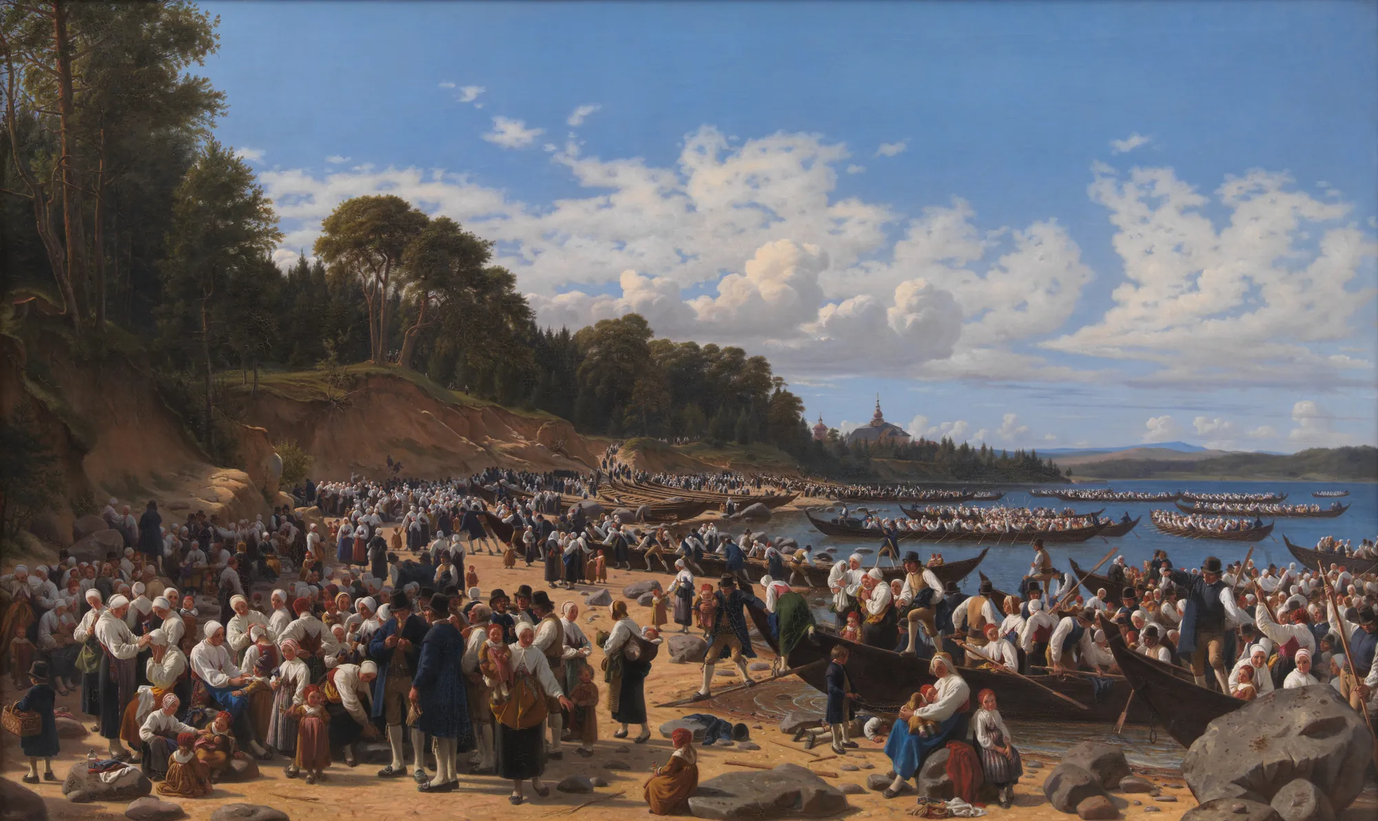 Church-Goers Arriving at Leksand Church on Siljan Lake